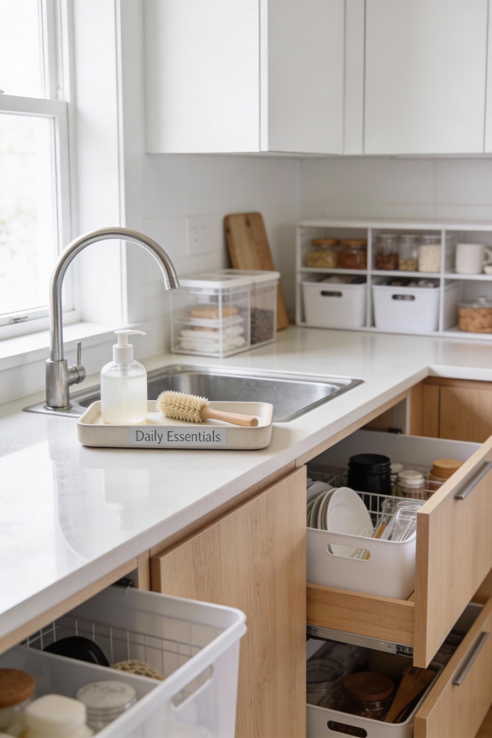 5) Decluttered counters with smart storage that stays hidden