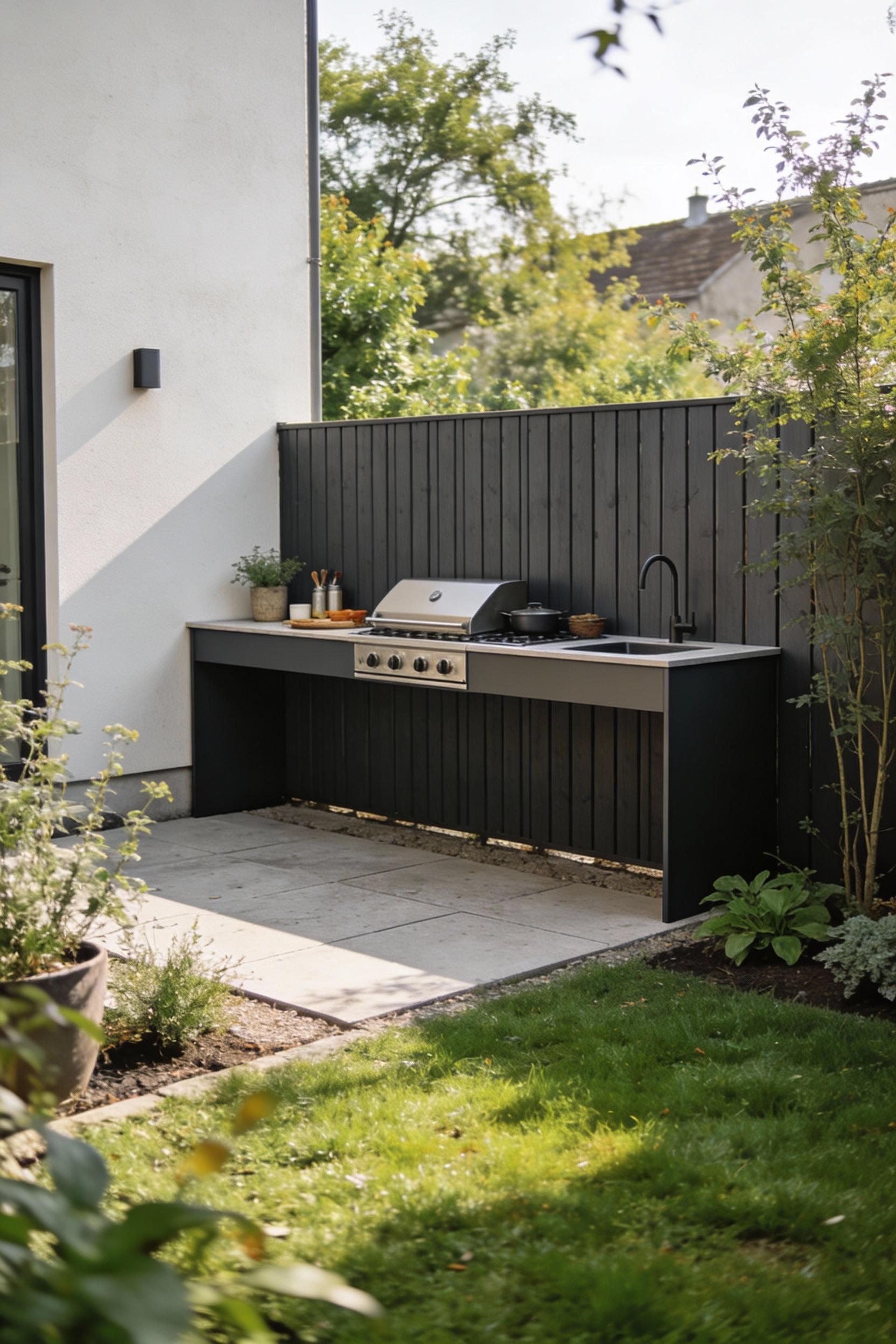 Choose a compact outdoor kitchen layout that hugs one wall