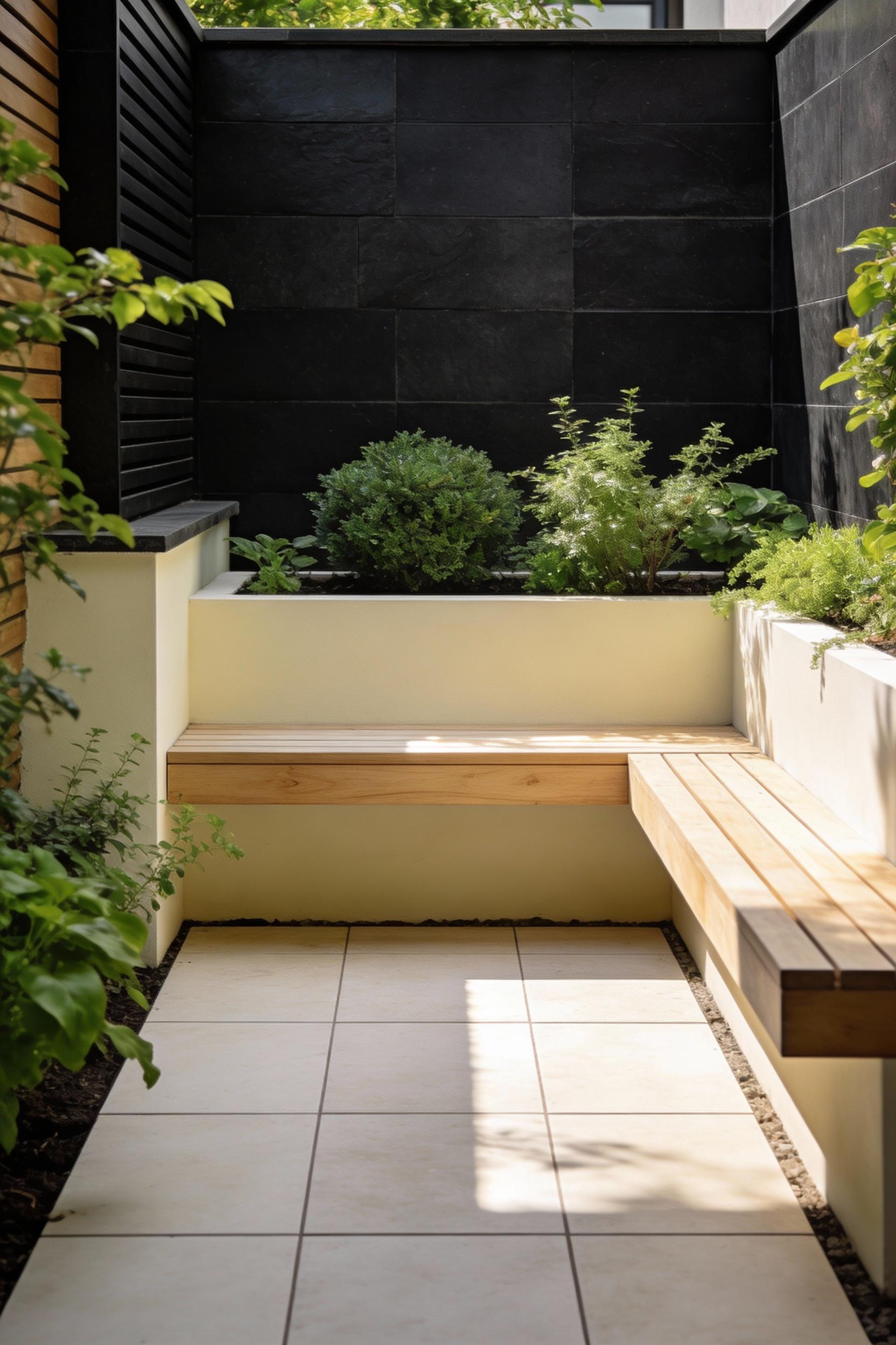 Choose light tones and reflective surfaces to make the garden feel bigger