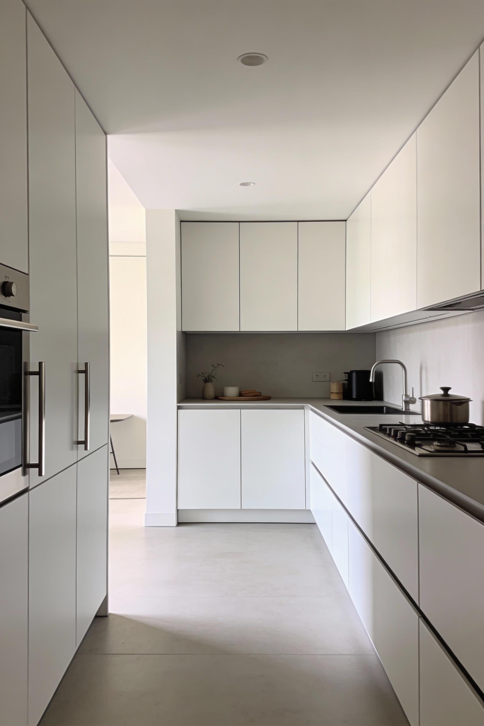 Handleless cabinets and simple lines for minimalist Scandinavian style