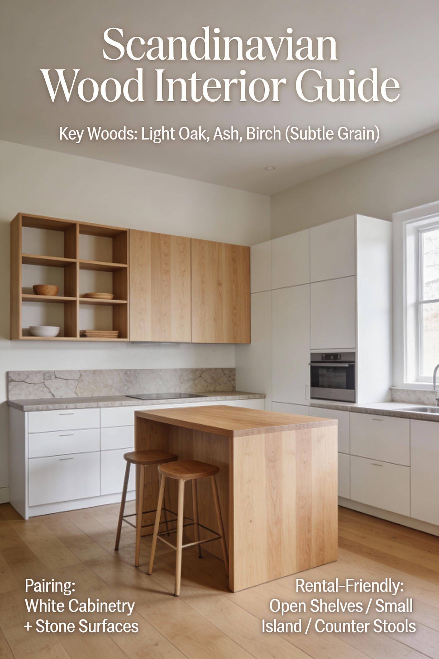 Natural wood and quiet grain for warm minimalist kitchen decor