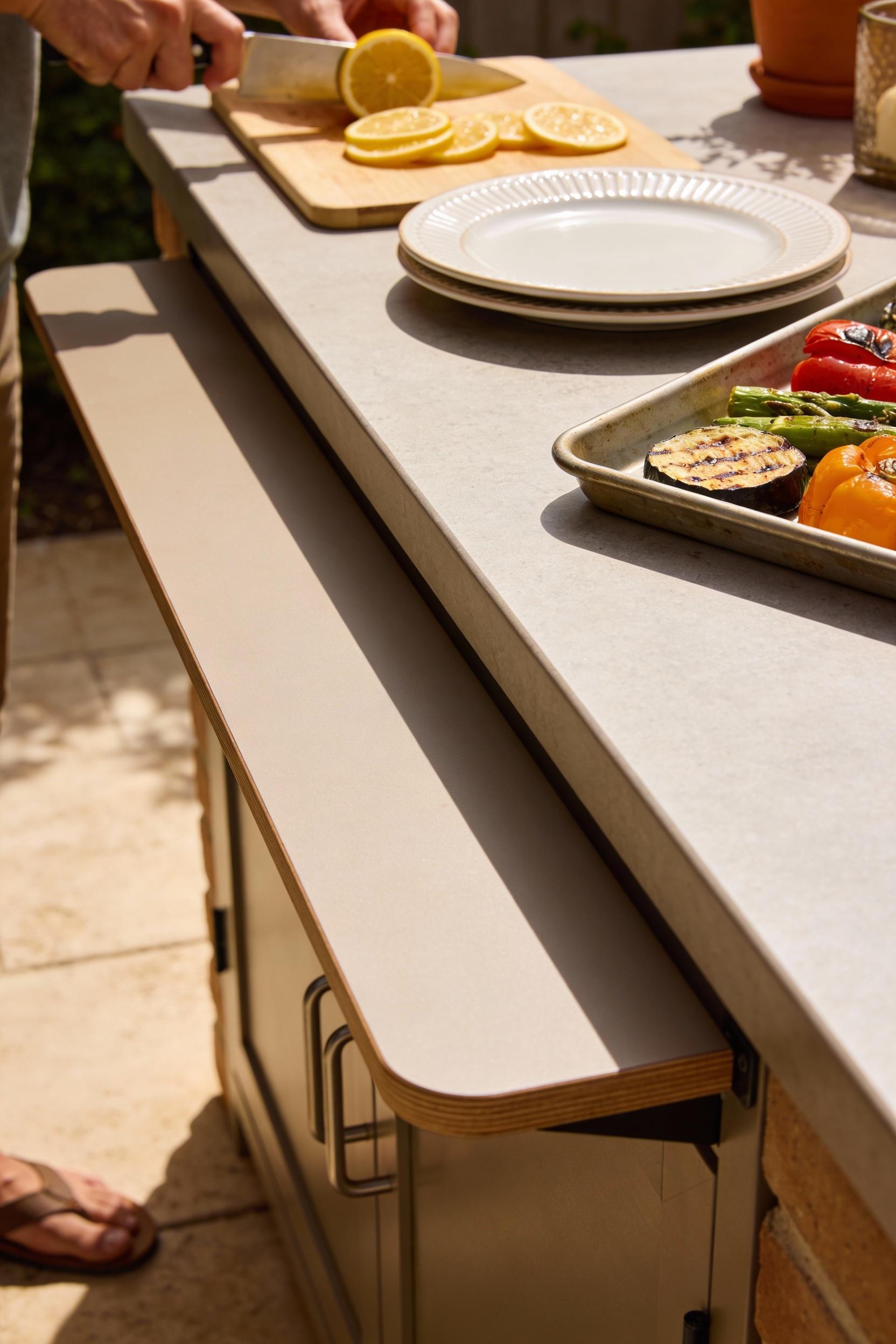 Patio outdoor kitchen ideas with a slim prep counter