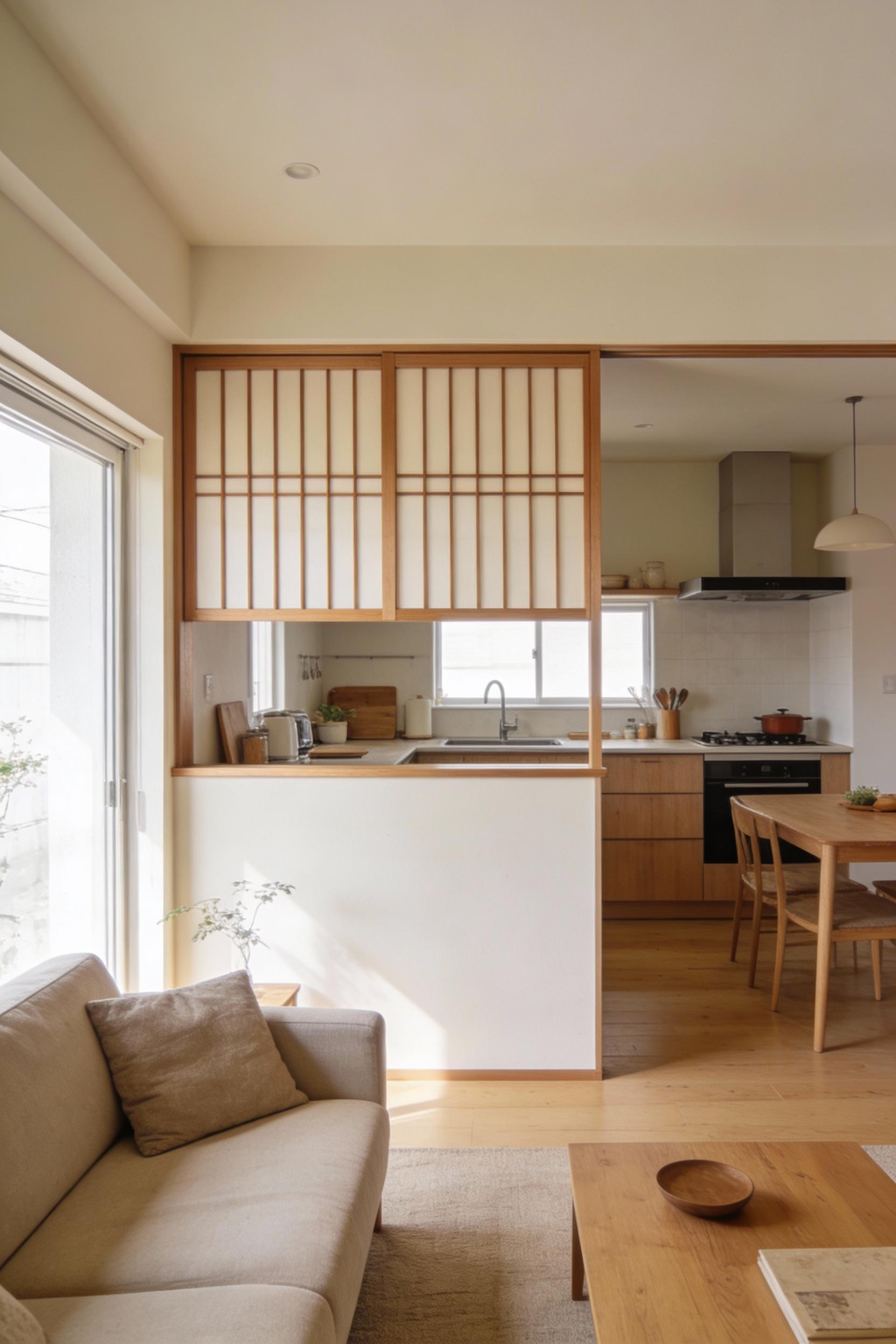 Sliding doors and light partitions for small space kitchens