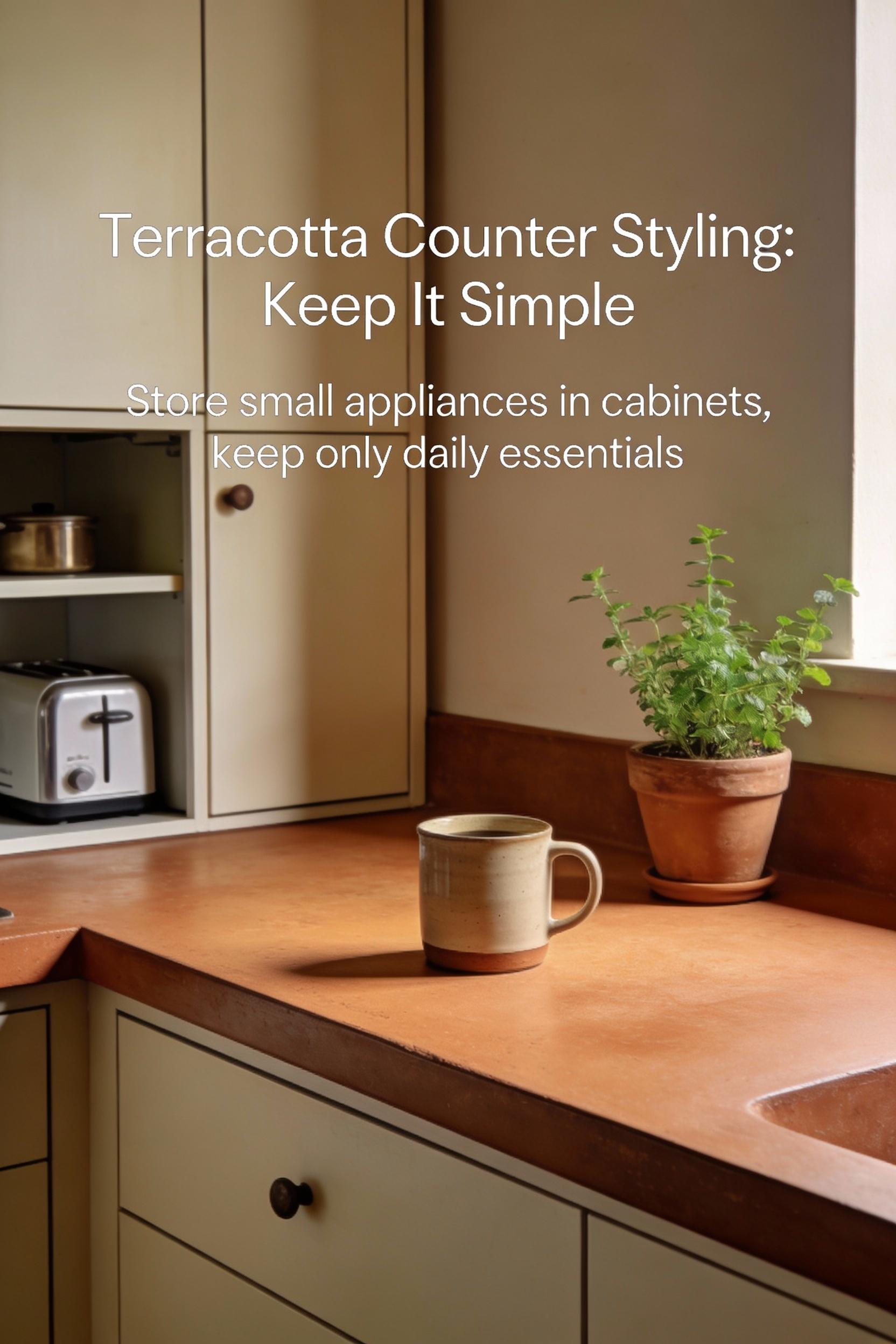 Terracotta floor tile kitchen ideas with decluttered counters and hidden storage