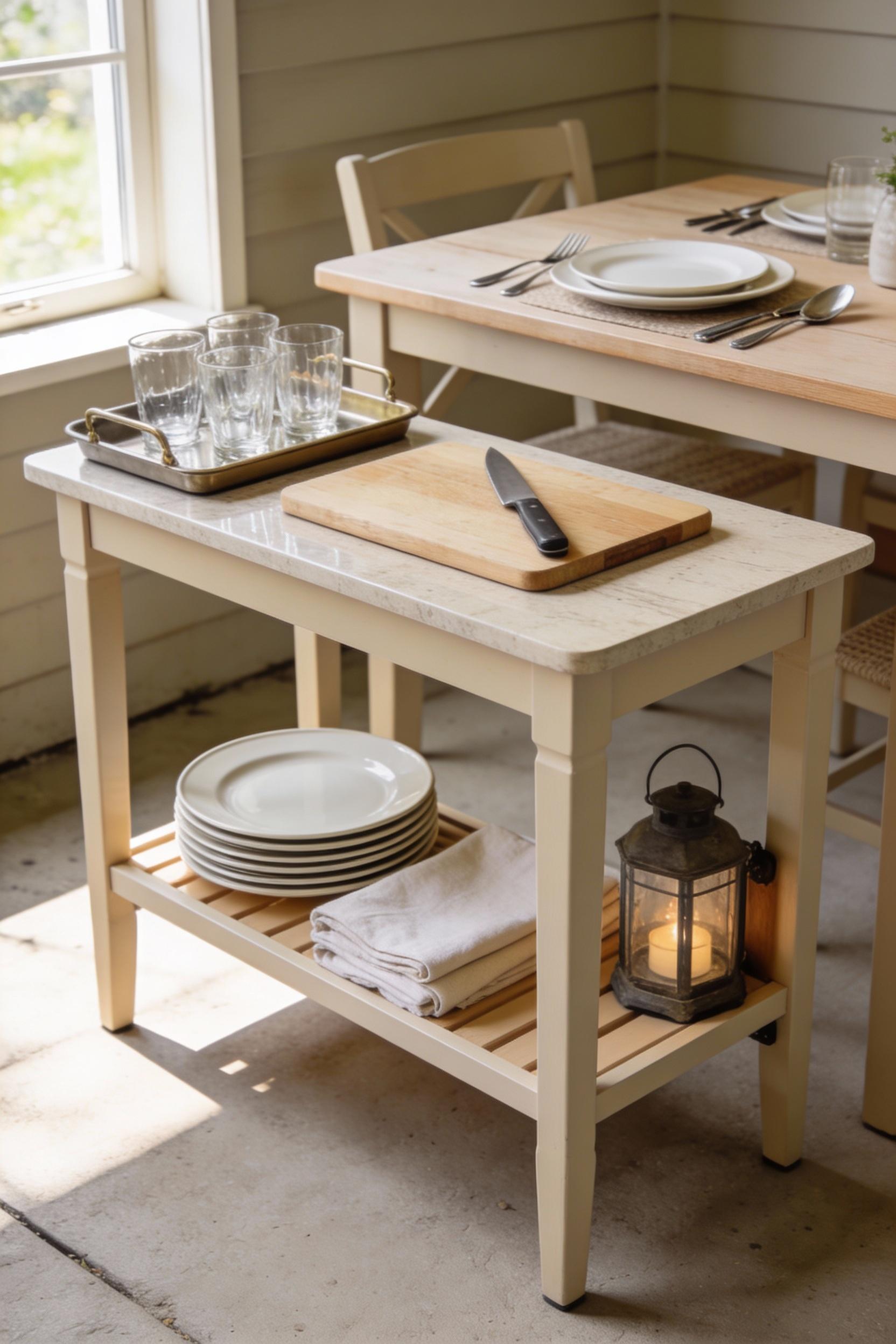 Use multifunctional outdoor kitchen furniture for dining and prep