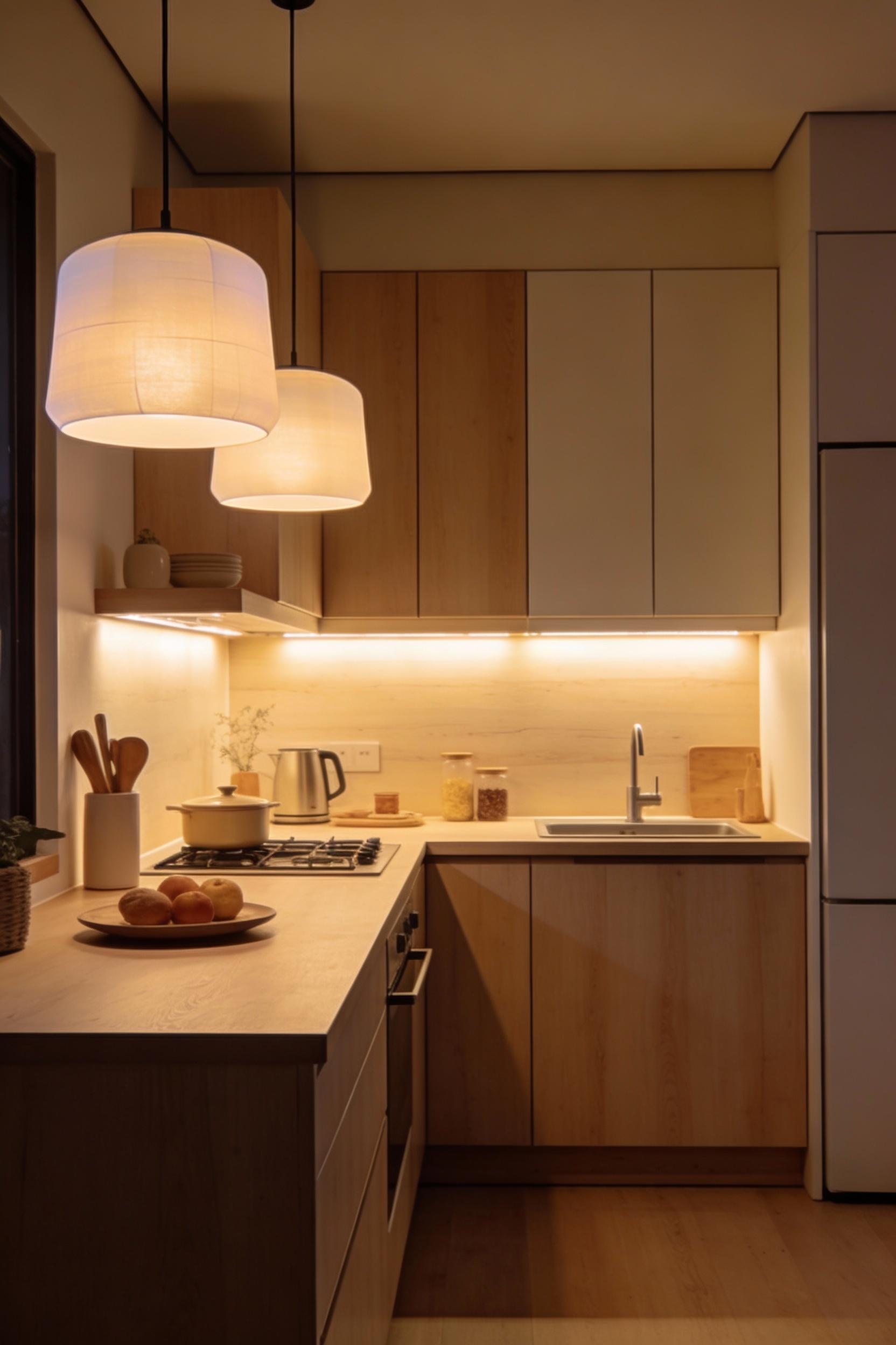 Warm minimalist lighting with paper shades and soft glow