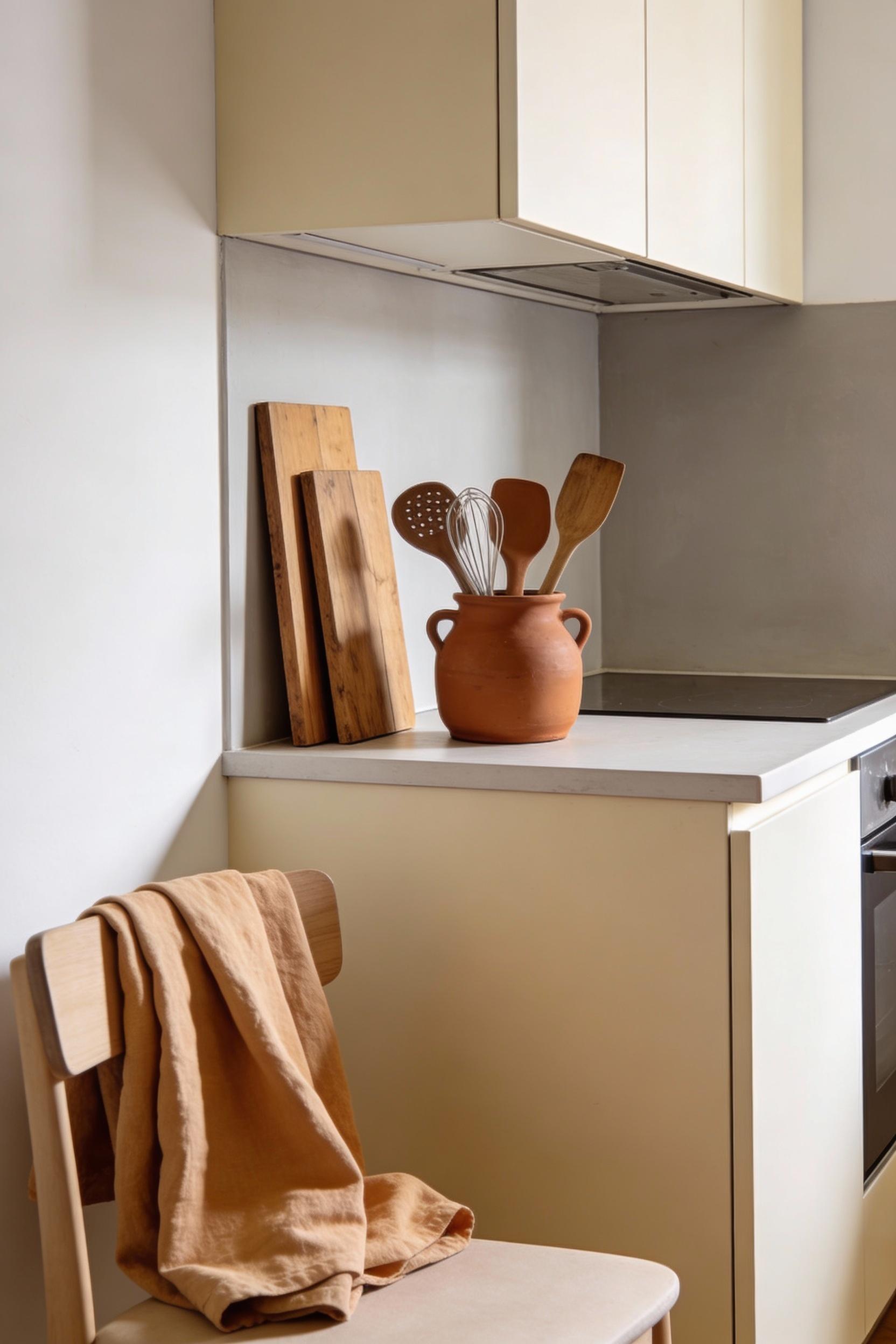 Warm modern kitchen color palette with soft whites and earthy tones