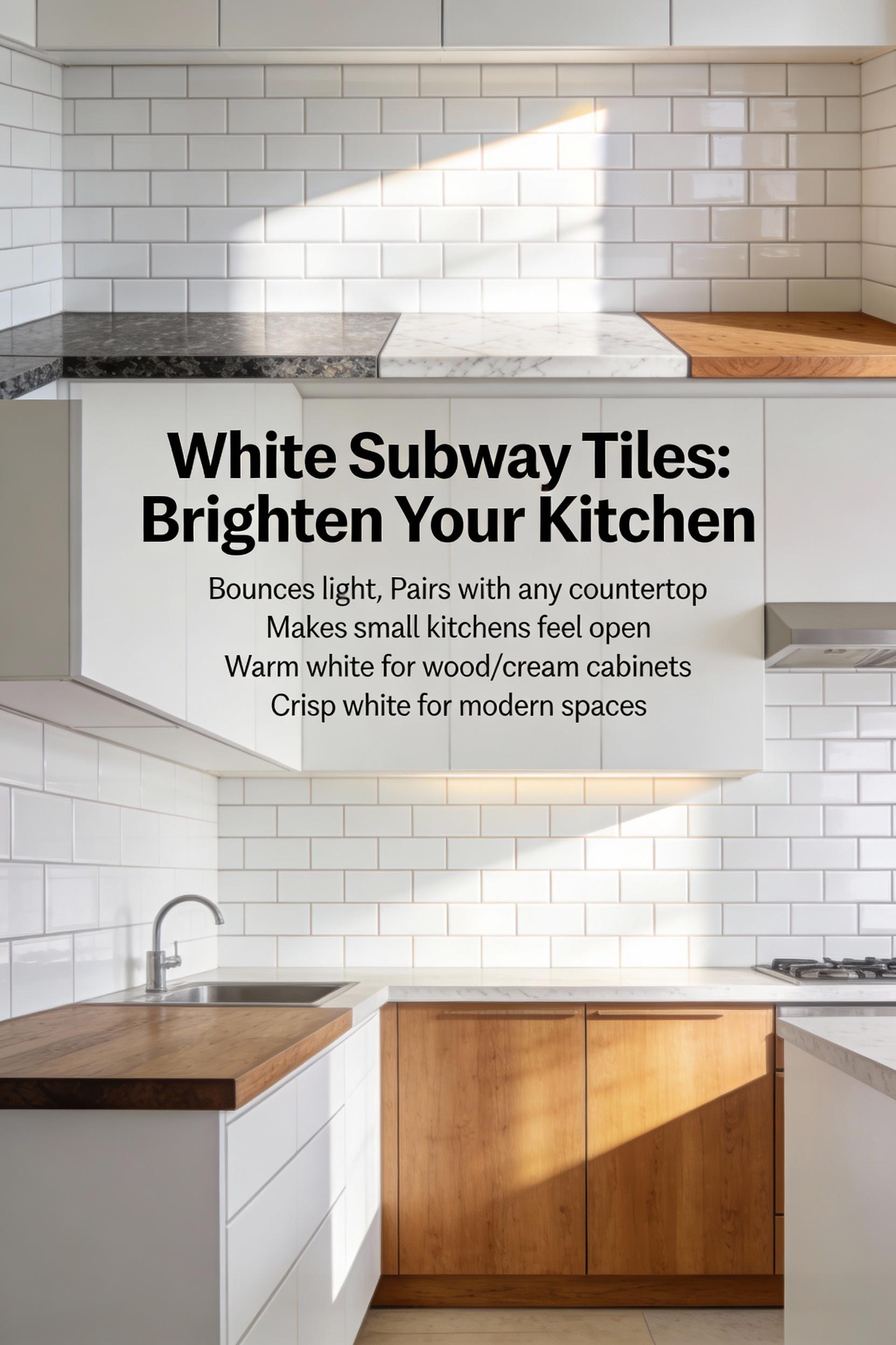 Classic white subway tiles for a brighter splashback wall