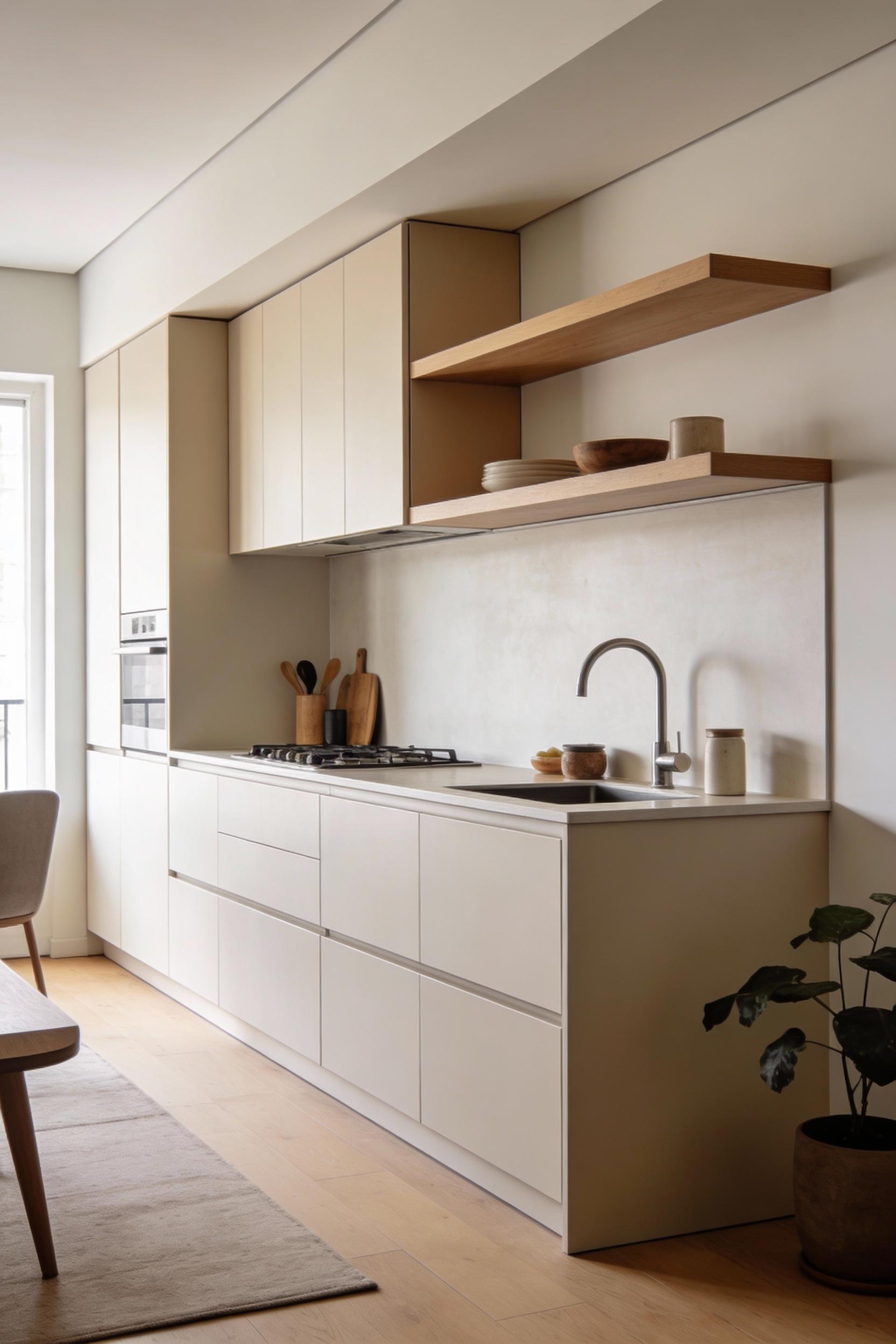 2) A one wall kitchen layout that stays airy and bright