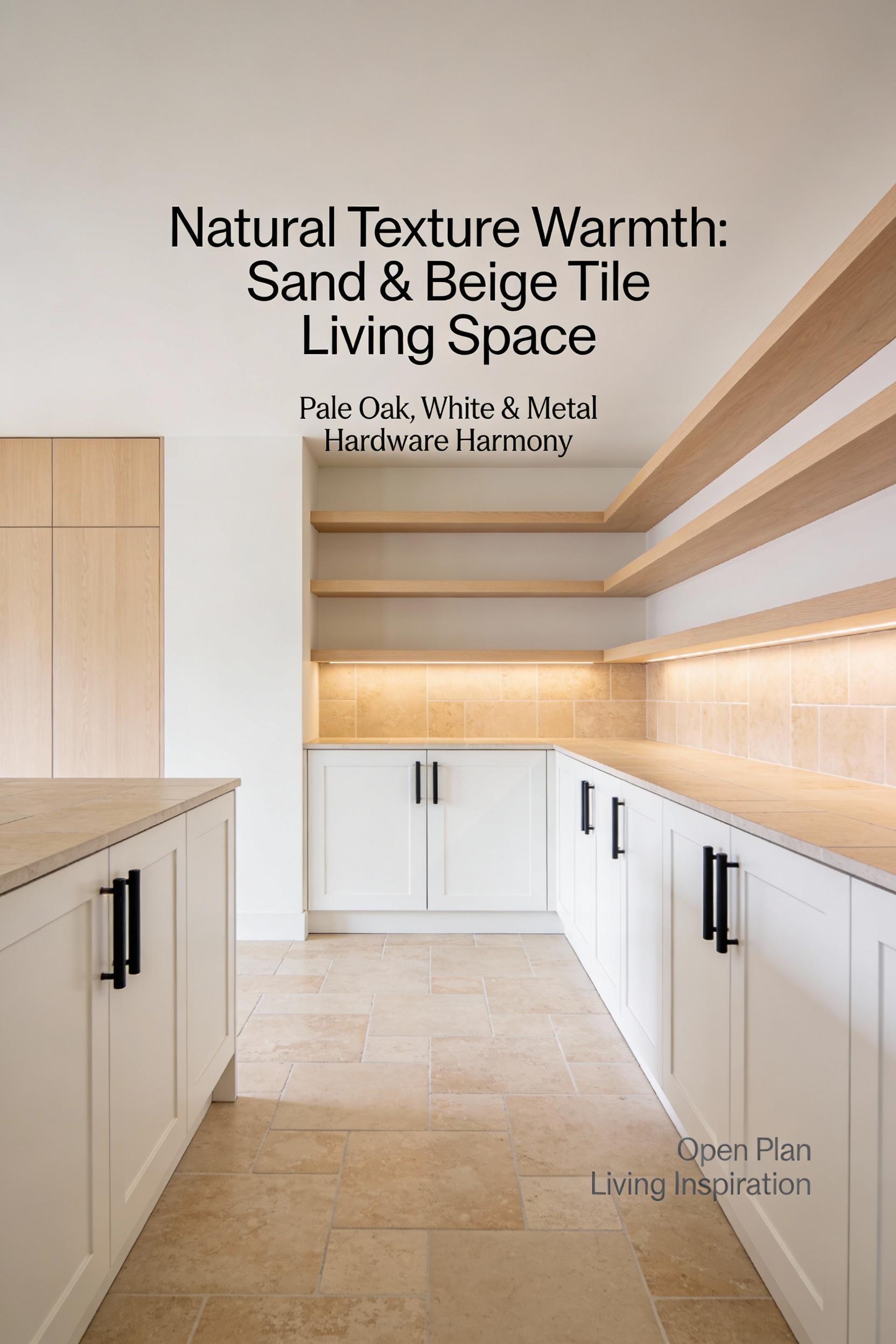 Warm beige and sand toned tiles for a soft, cozy kitchen