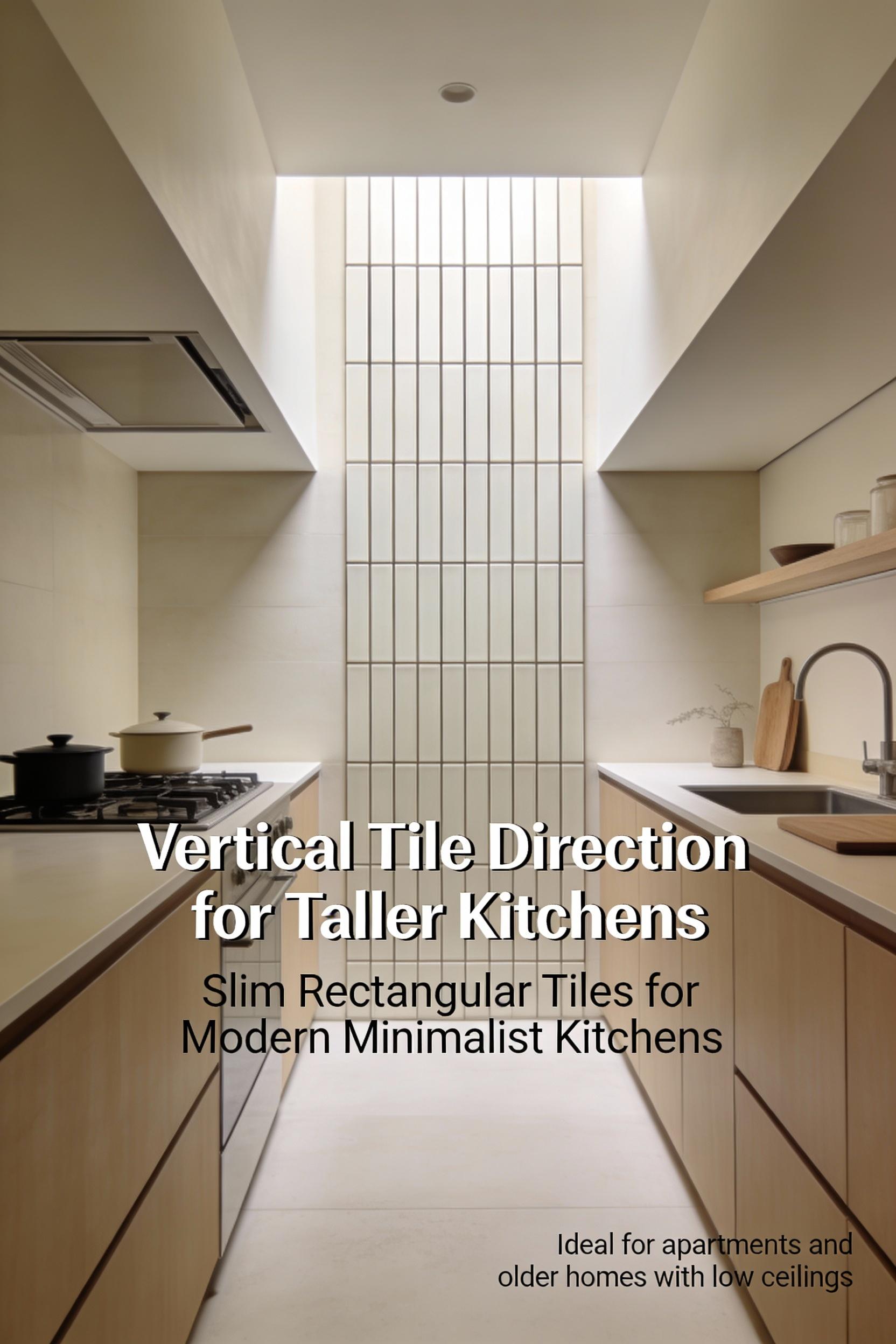Vertical stacked tiles to make low ceilings feel taller