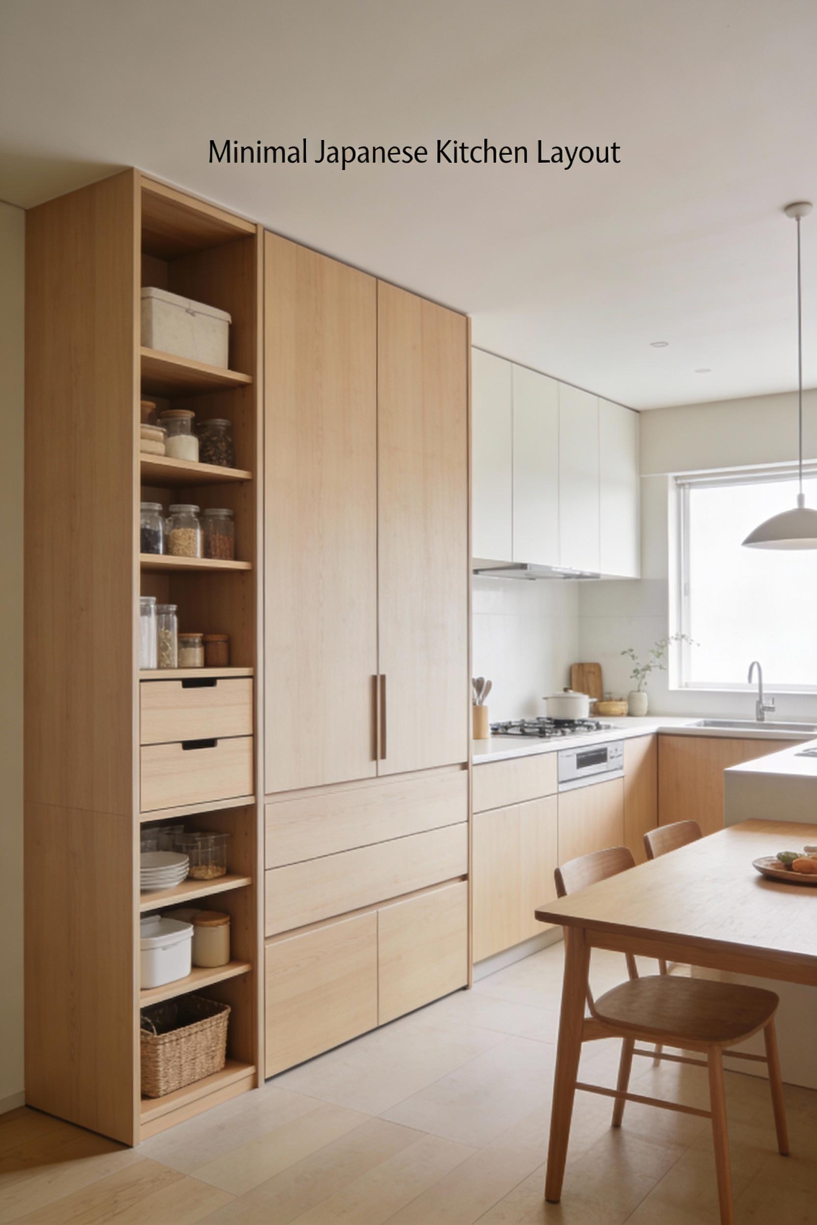 5) Minimal kitchen storage using tall cabinets and hidden zones