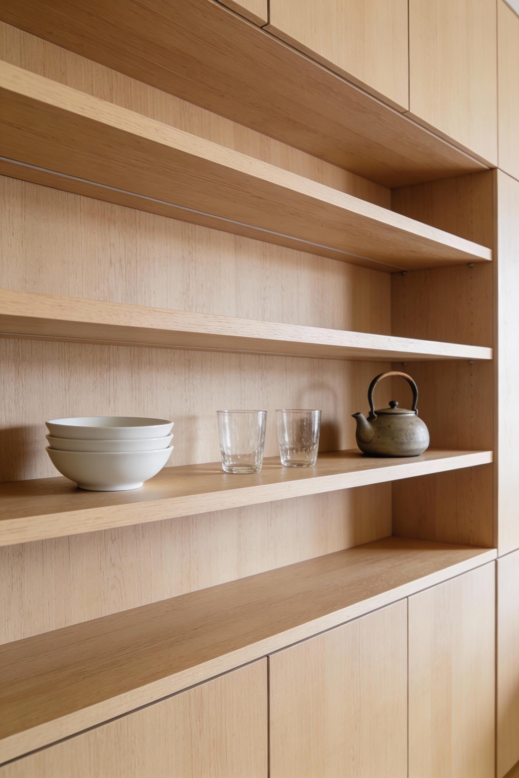 6) Open shelving that looks intentional, not busy