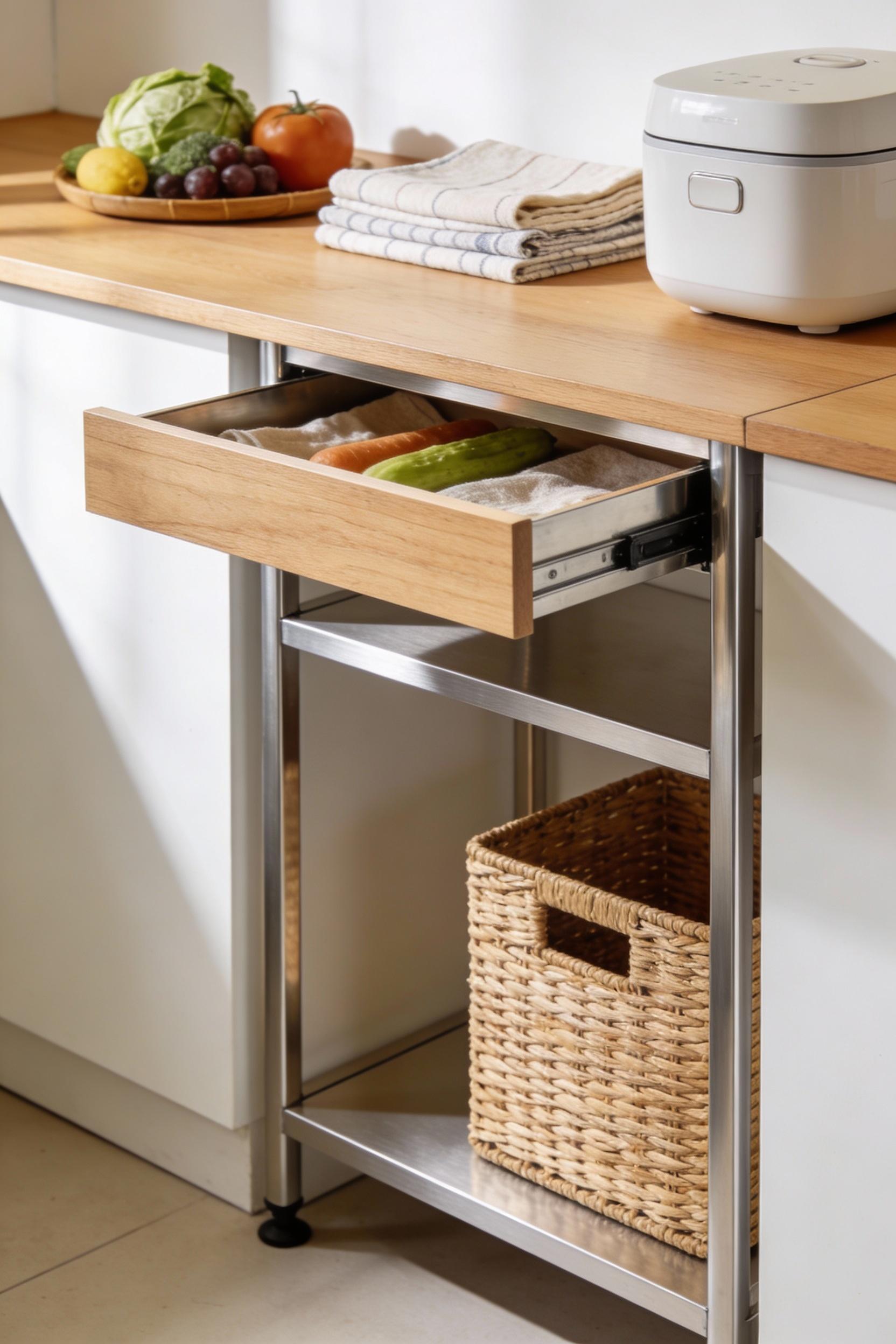 7) A small kitchen island alternative: a slim worktable