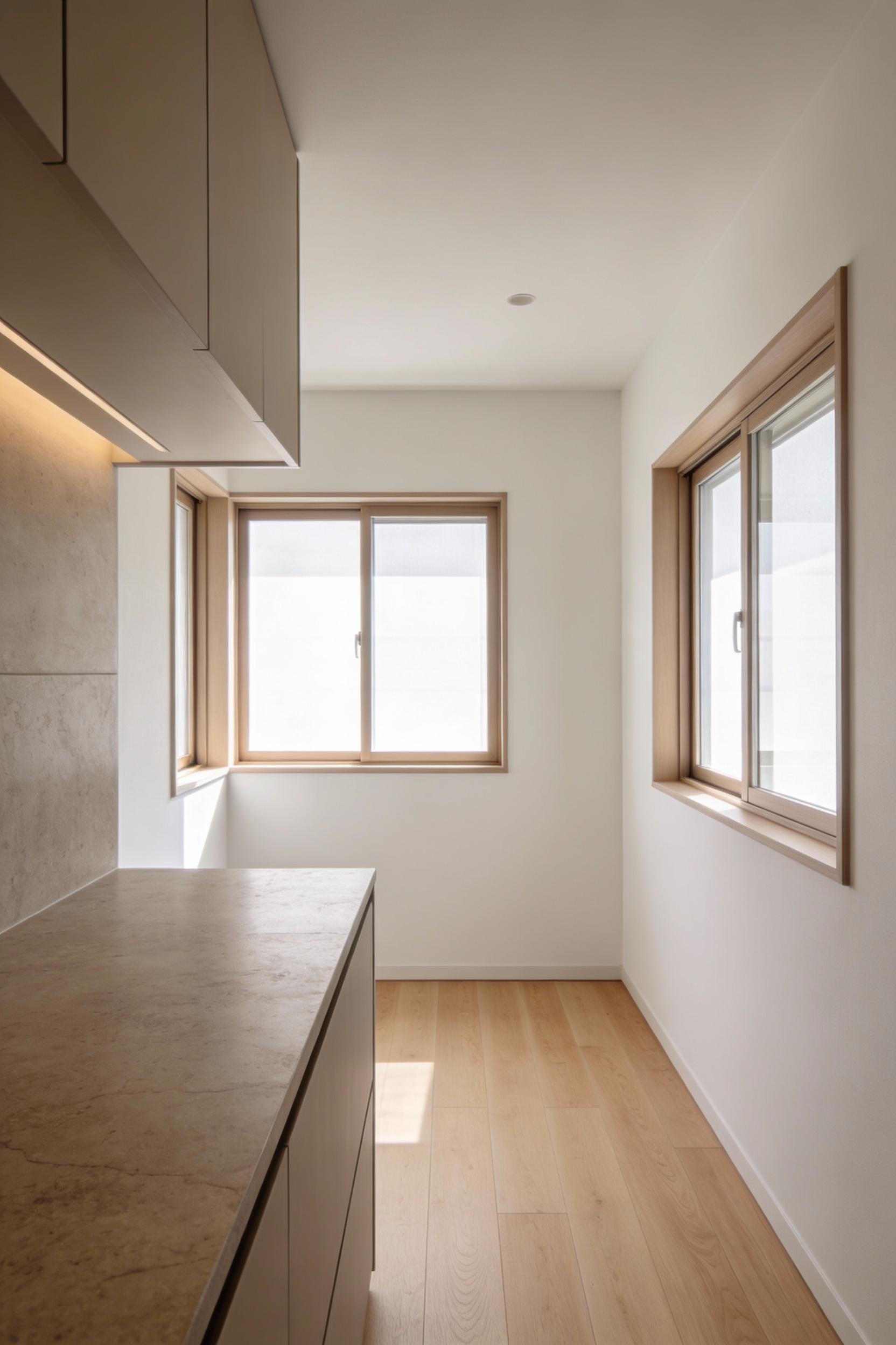 8) Light tones and natural materials to expand a tiny kitchen