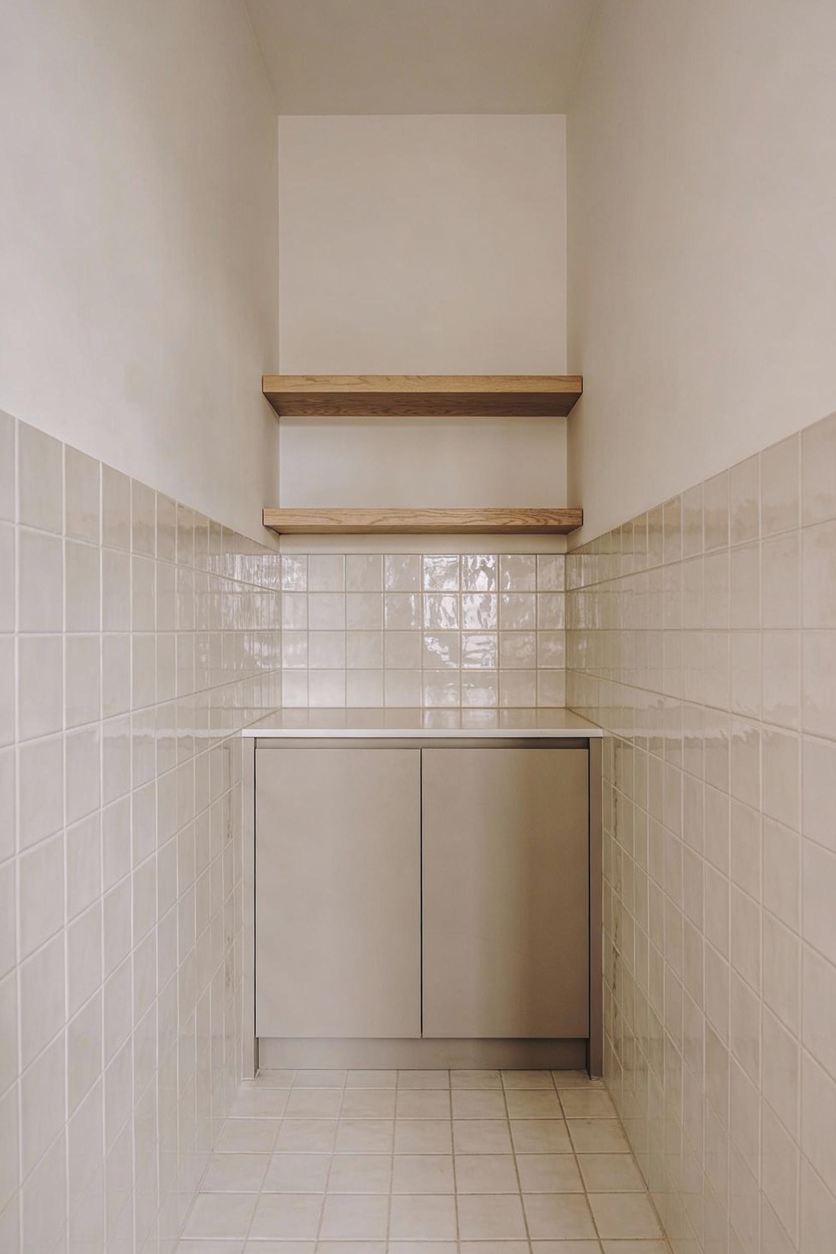 Light toned ceramic splashback tiles for small modern kitchens