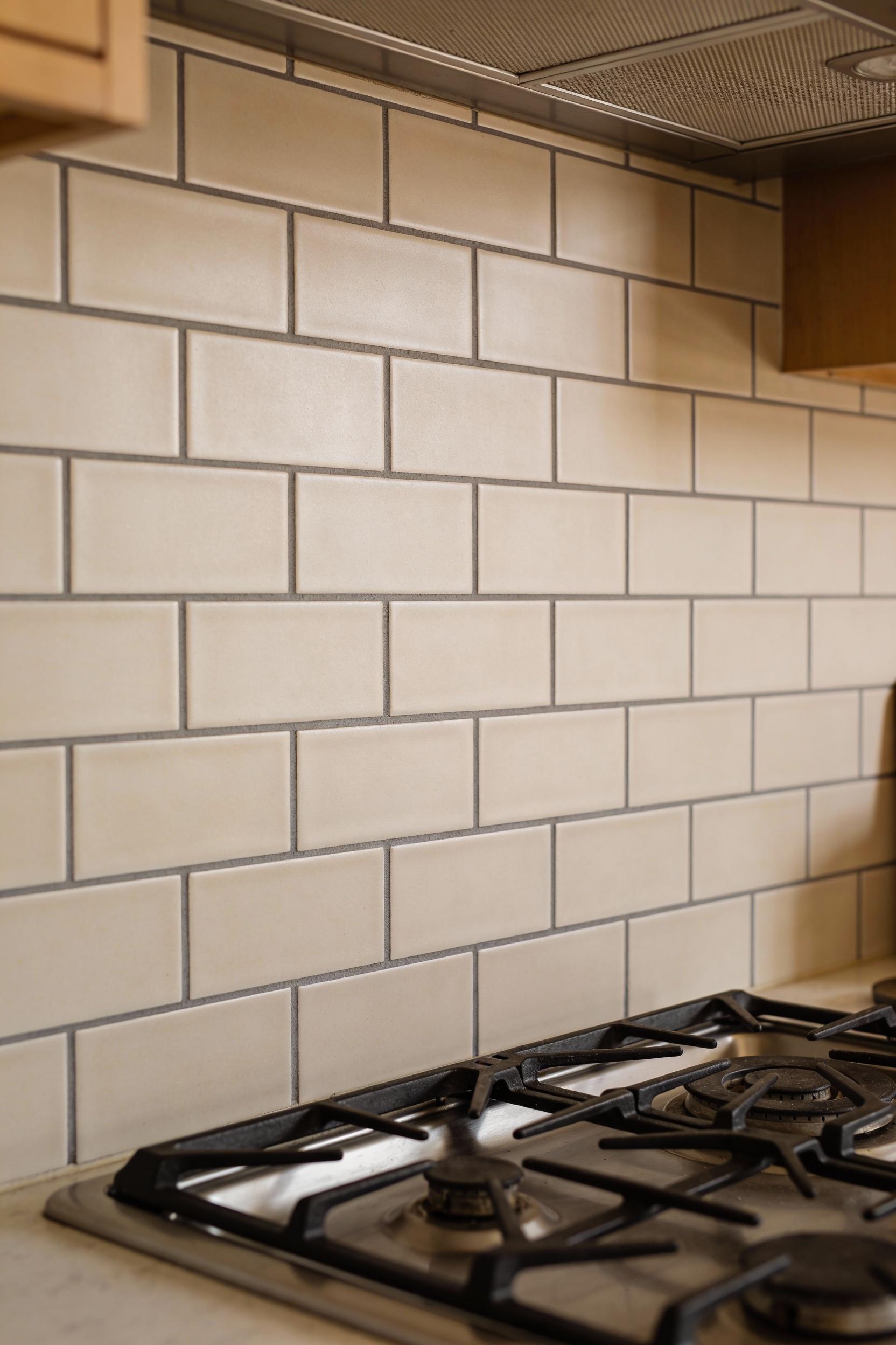 Matte subway tiles with soft grout for easy cleaning