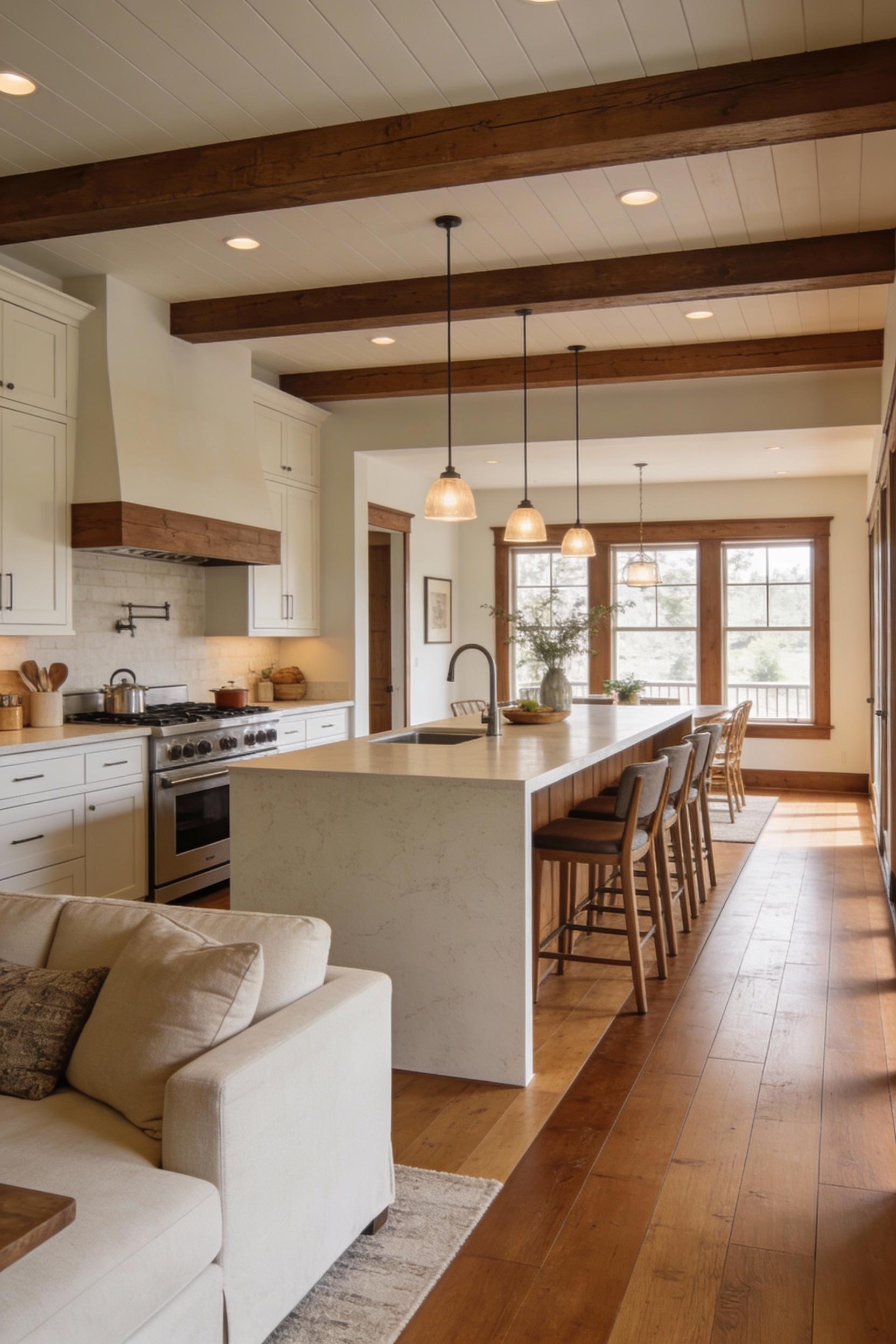 Small open plan kitchen design with island that defines the room