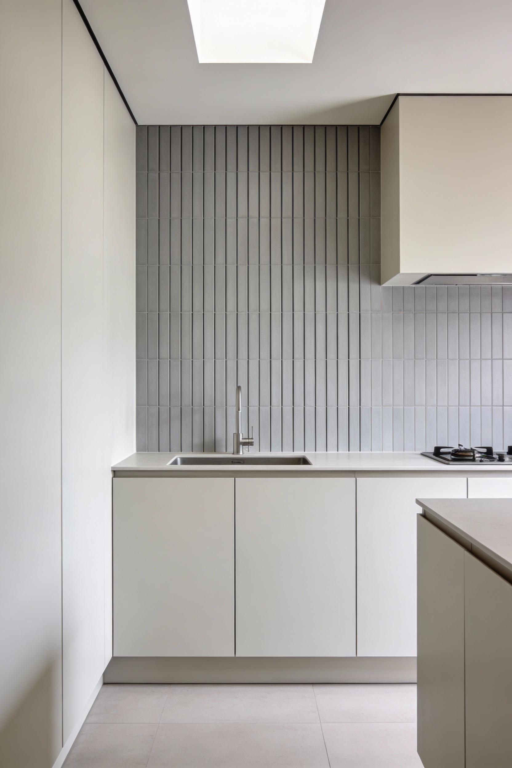 Vertical stacked tiles to add height and a clean modern look