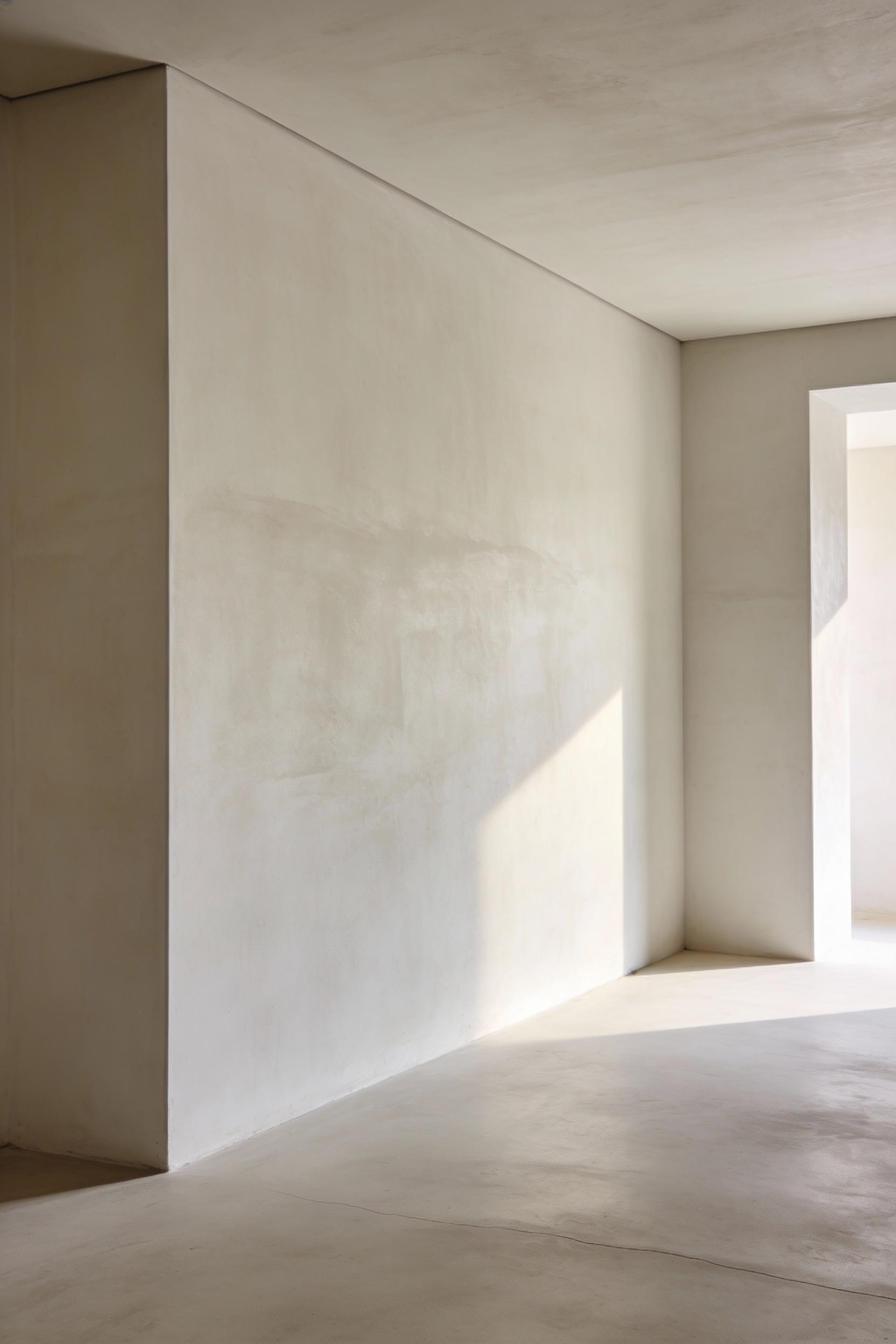White microcement walls for a clean minimalist kitchen look