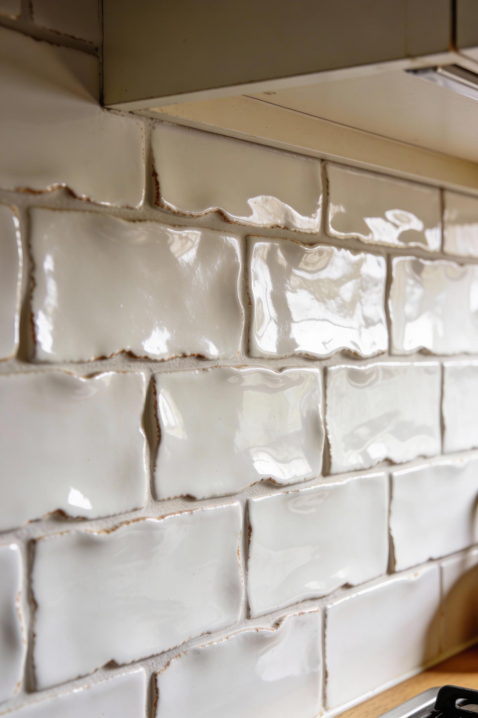 White subway tile with a handmade look for a cozy backsplash