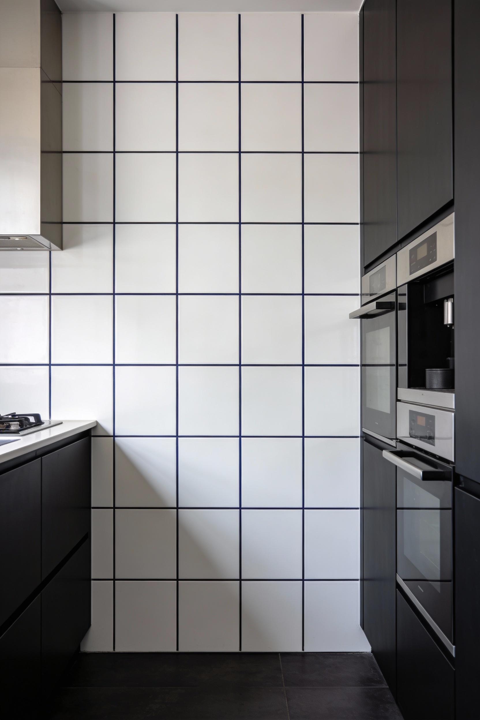 White tiles with a slim dark edge for gentle contrast