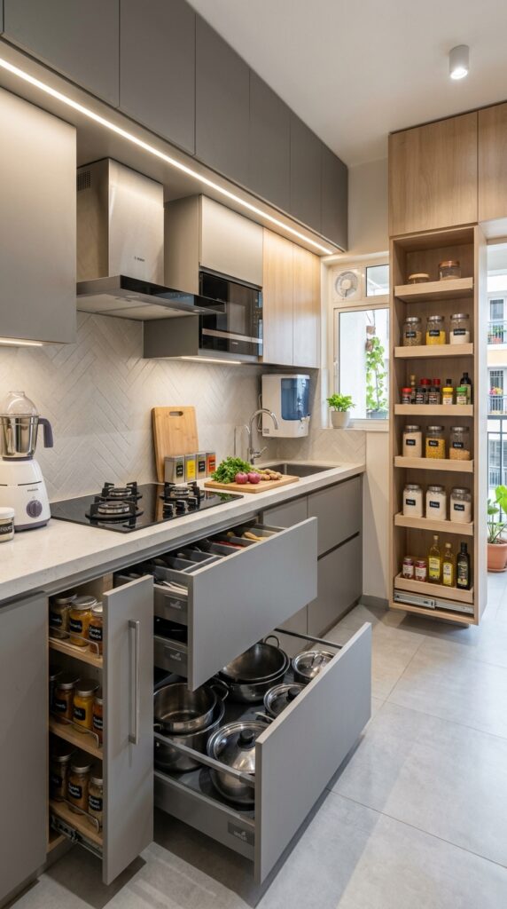 12 Modern small Indian kitchen with smart storage sol