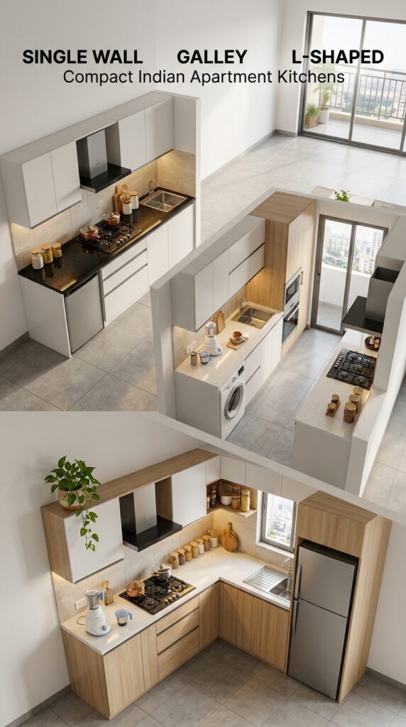 2 Comparison of three small kitchen layouts single w