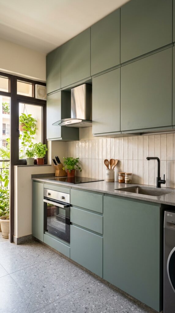 2 Flat front handleless kitchen cabinets with integr