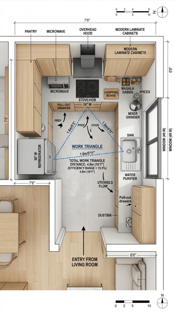 3 Small kitchen layout diagram showing work triangle