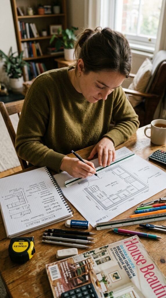 4 Planning a kitchen layout on paper with measuremen