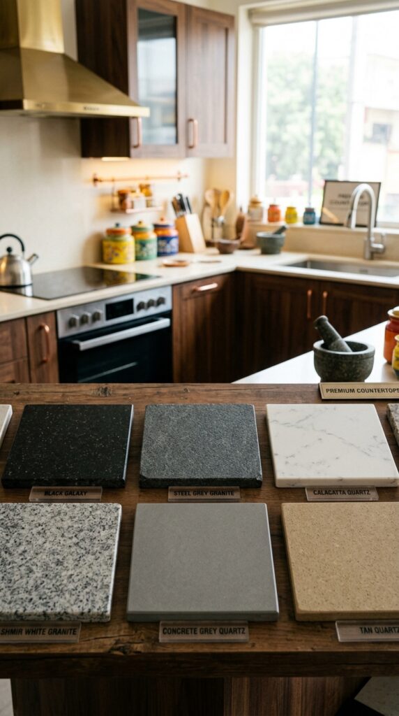 5 Close up of kitchen countertop materials like gran