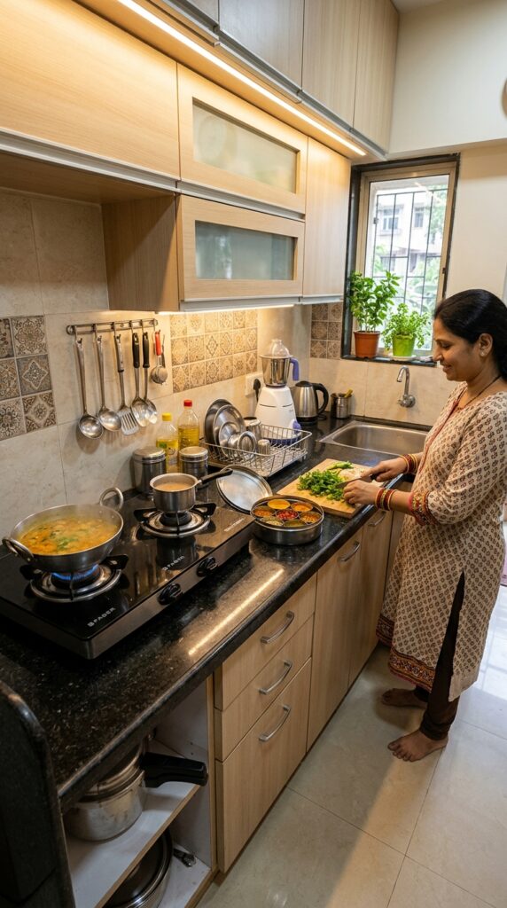 8 Small kitchen with a two burner cooktop and extra