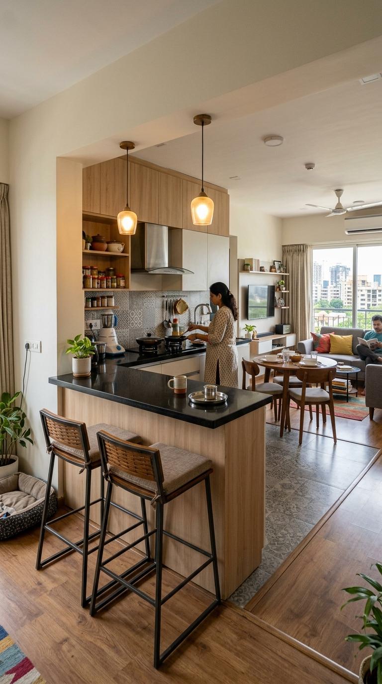 A Breakfast Counter Extension on the Outer Edge of the Shorter Arm