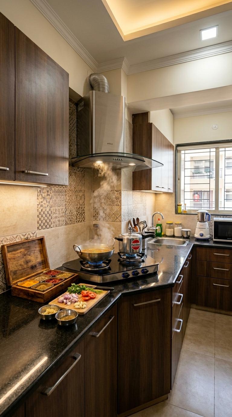 A Compact Corner Chimney for Better Cooktop Placement Flexibility