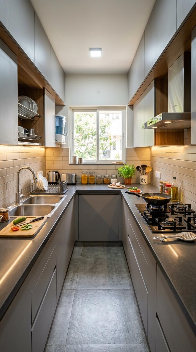 A Continuous Countertop on Each Wall With a Junction at One End