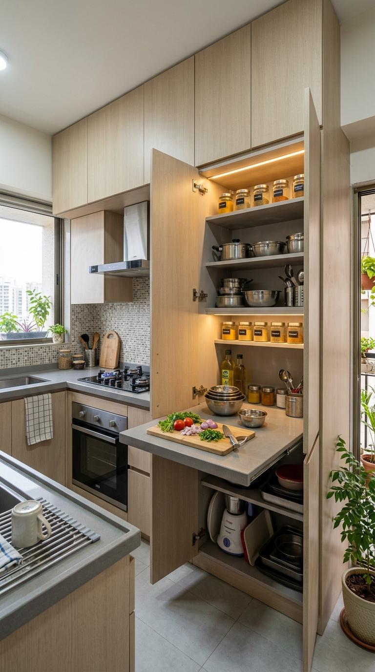 A Fold-Away Prep Station Inside a Full-Height Cabinet