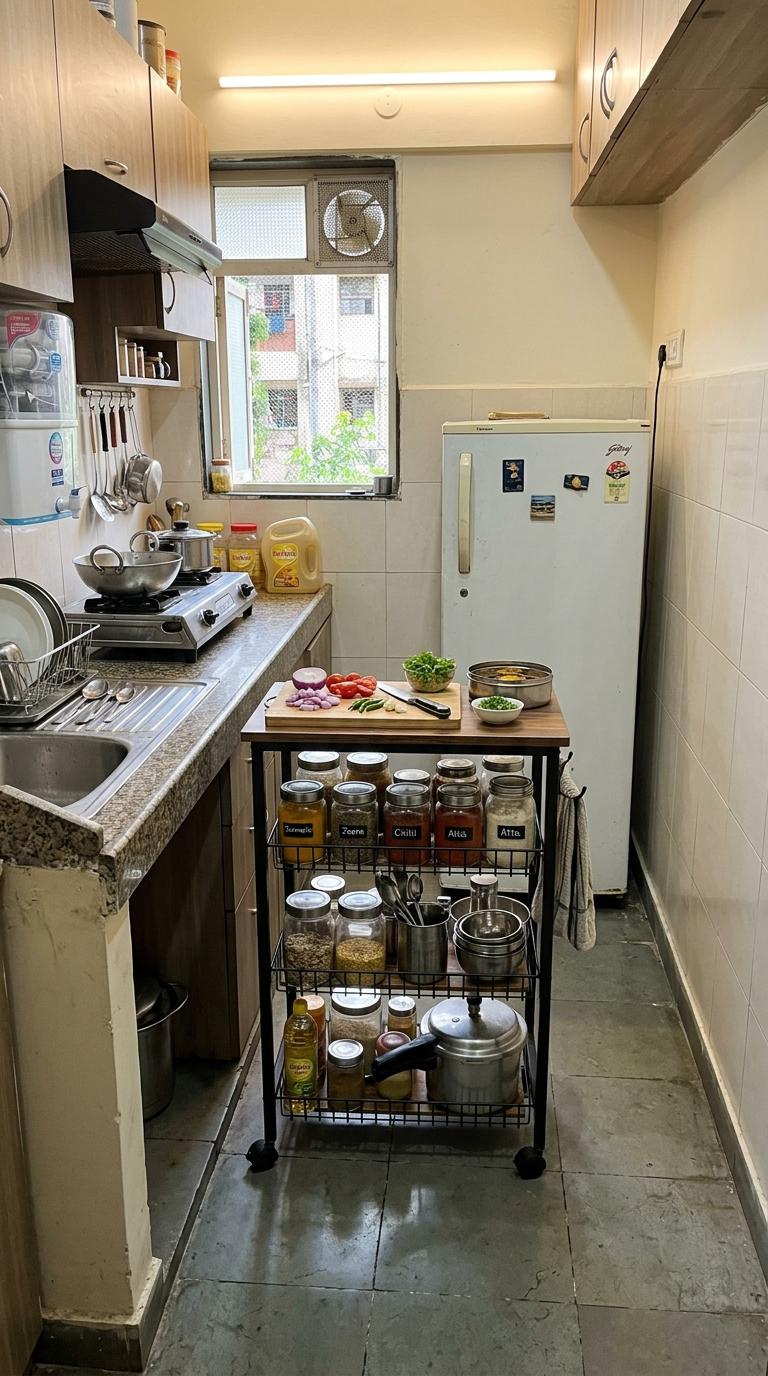 A Rolling Cart as a Mobile Storage and Prep Surface