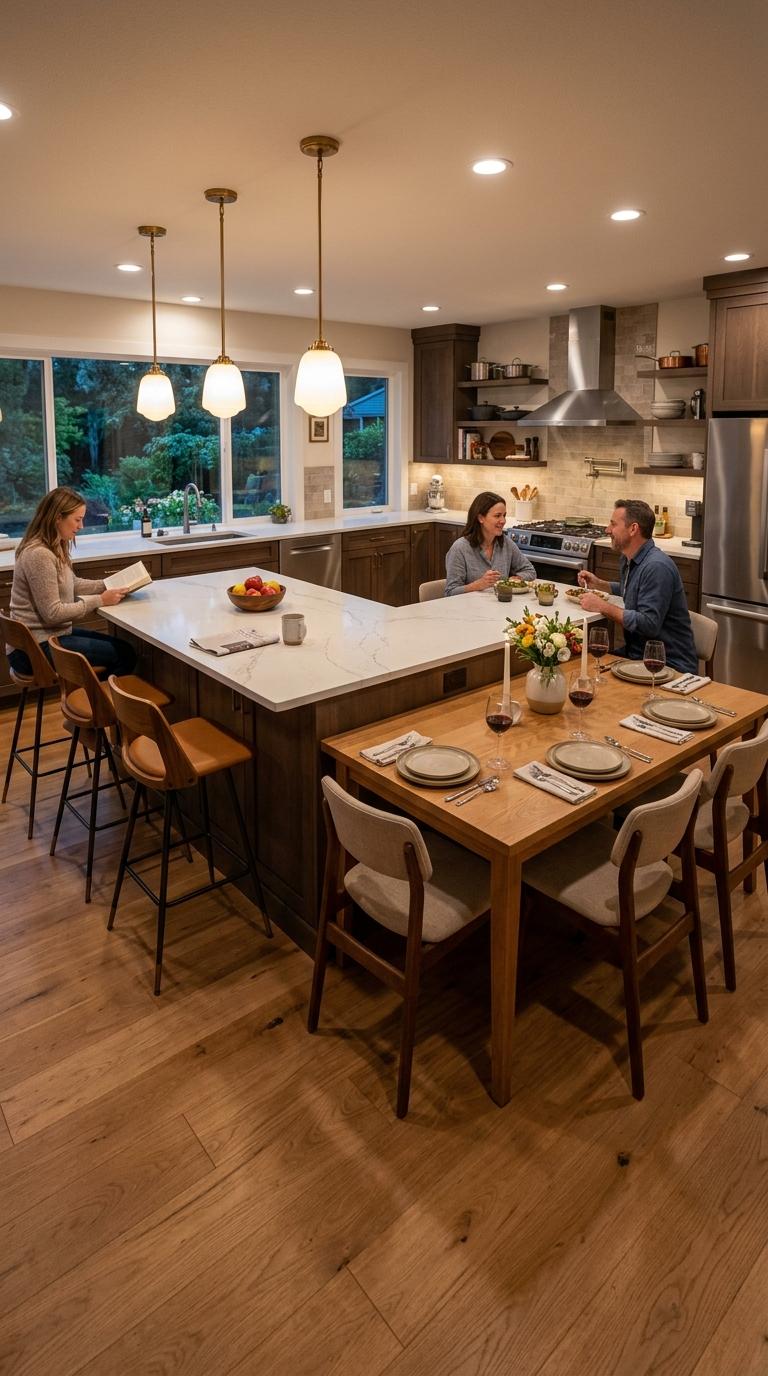 AI-generated visualization of Breakfast Bar Integrated with Full Dining Table