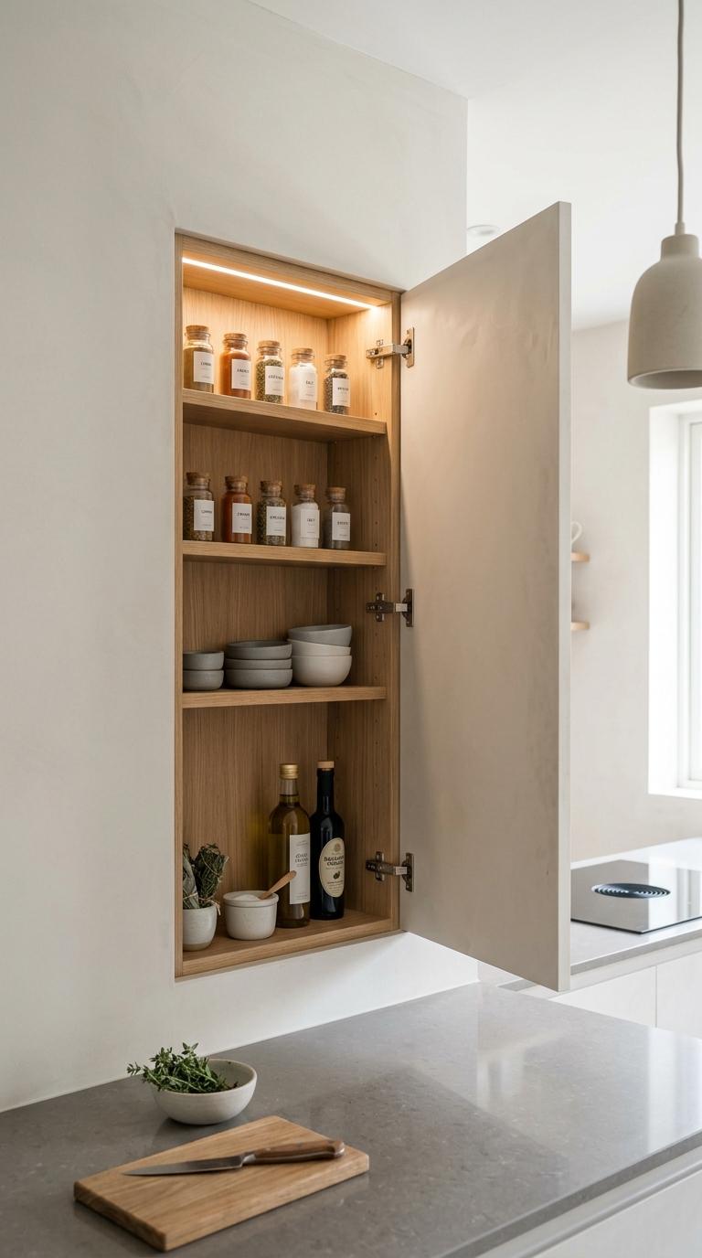 Built-In Niche Storage Behind Clean Surfaces
