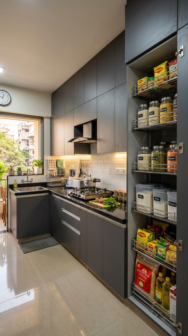 Full-Height Storage at the End of the Longer Arm