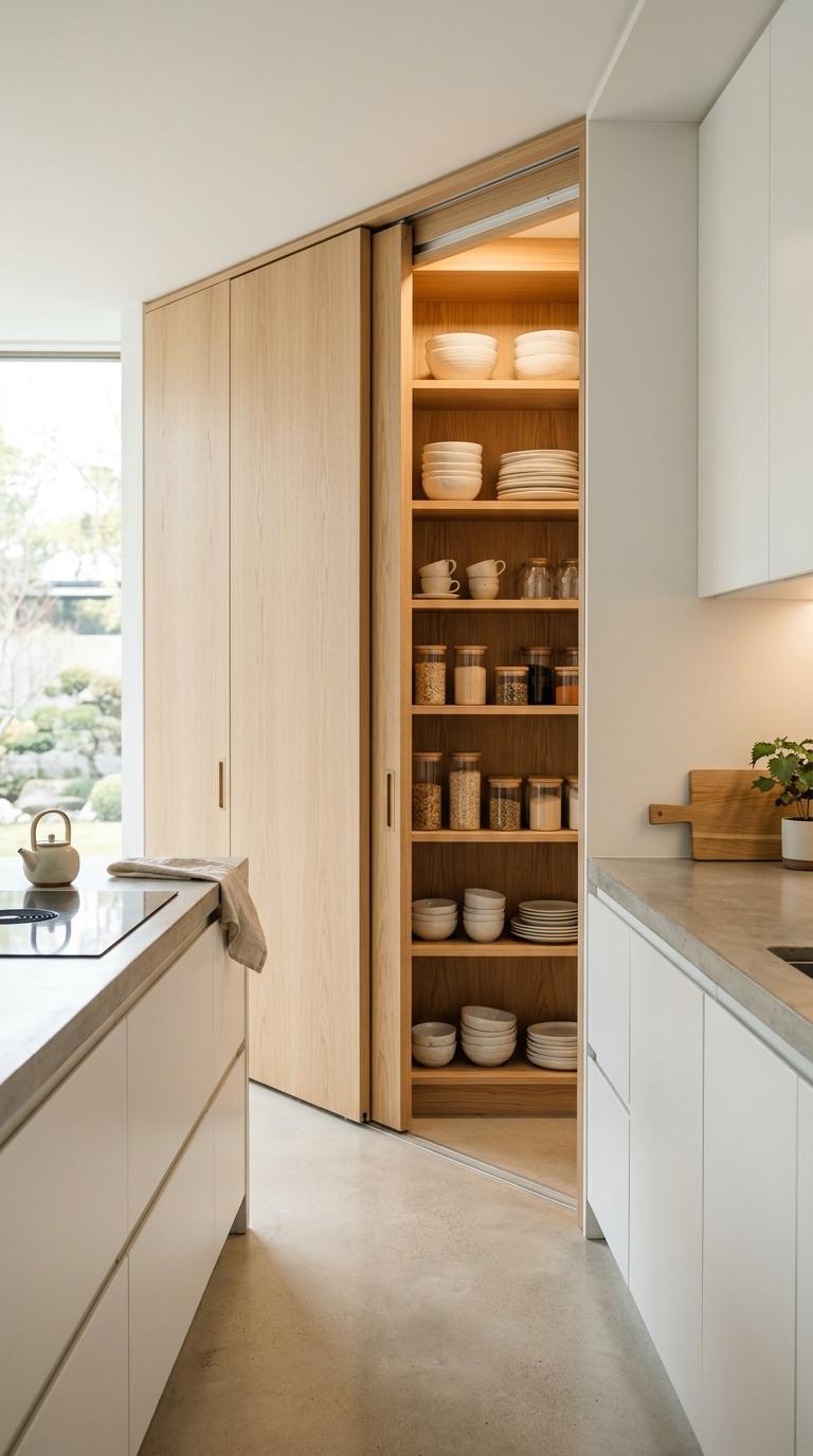 Hidden Open Shelving Behind Pocket Doors