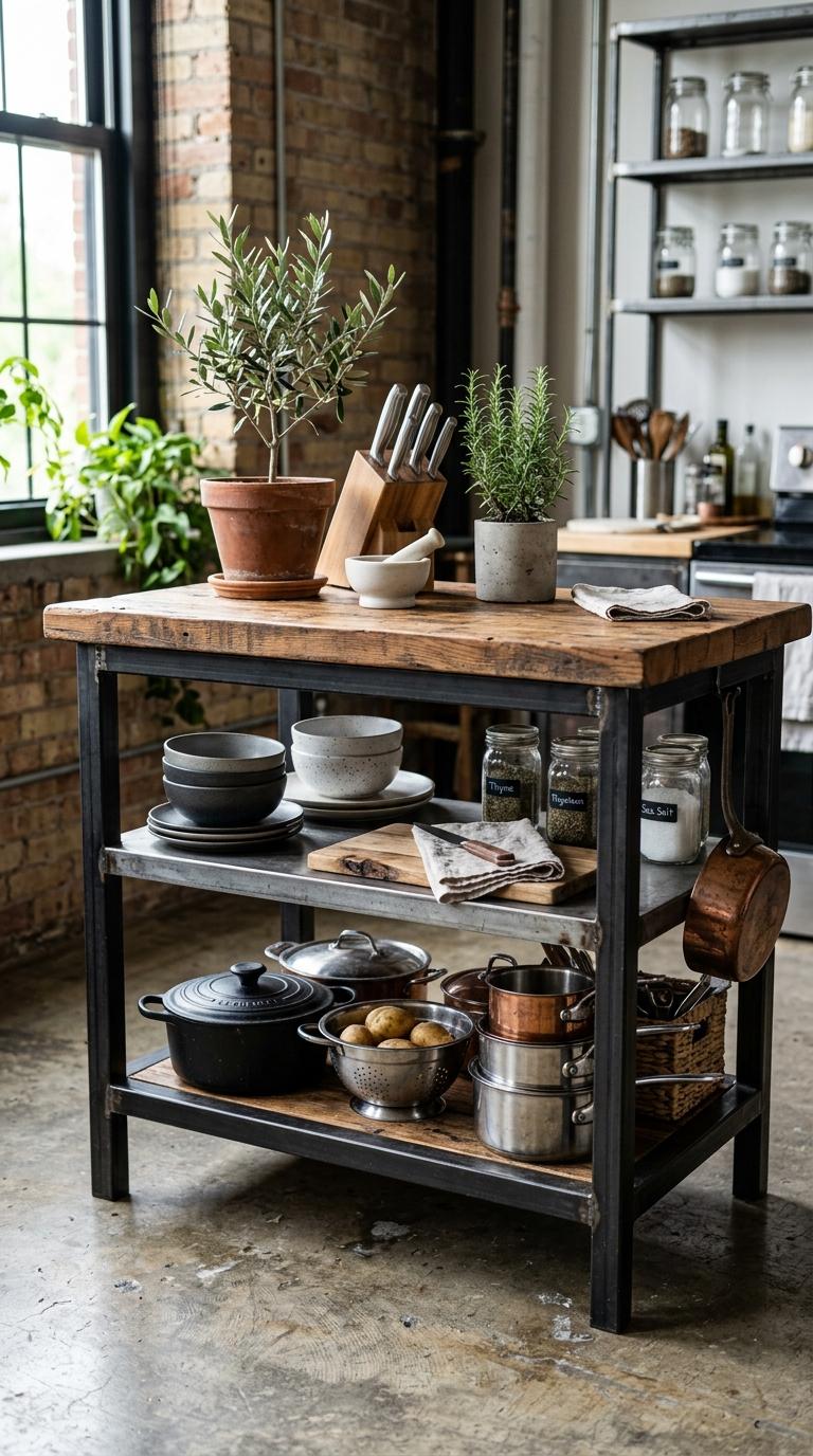 Industrial Modern Island with Open Shelving