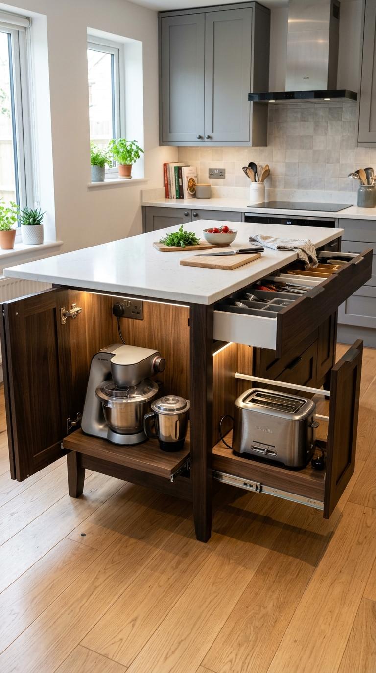 Island with Integrated Appliance Storage