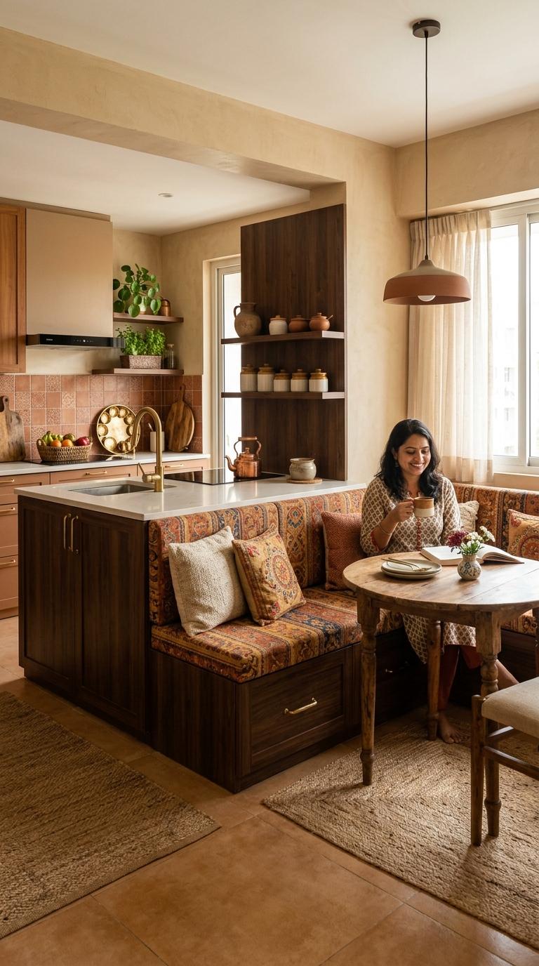 AI-generated visualization of Island with Integrated Banquette Dining