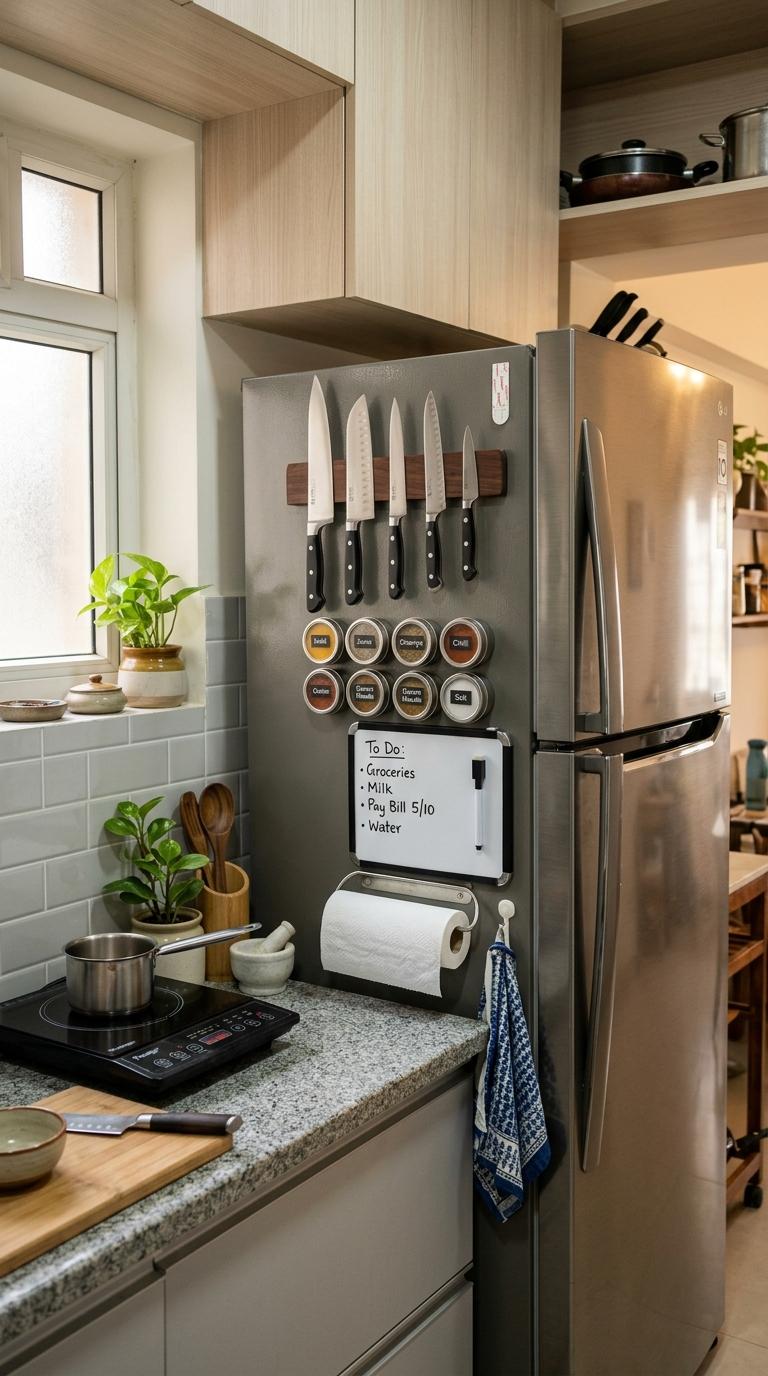 Magnetic Knife Strip on the Fridge Side Panel
