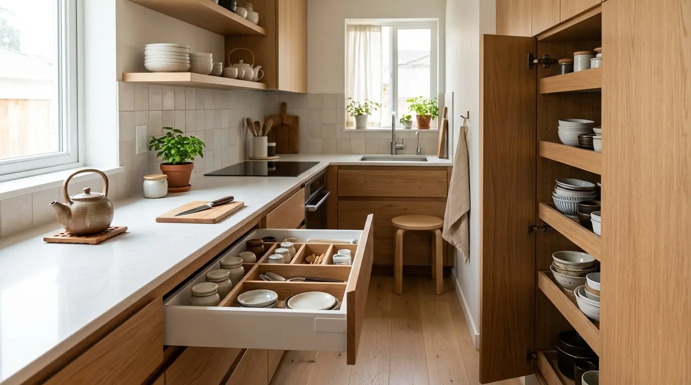 minimalist japanese kitchen hidden storage