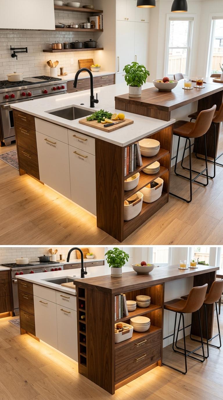 AI-generated visualization of Multi-Level Island with Built-In Storage at Every Height