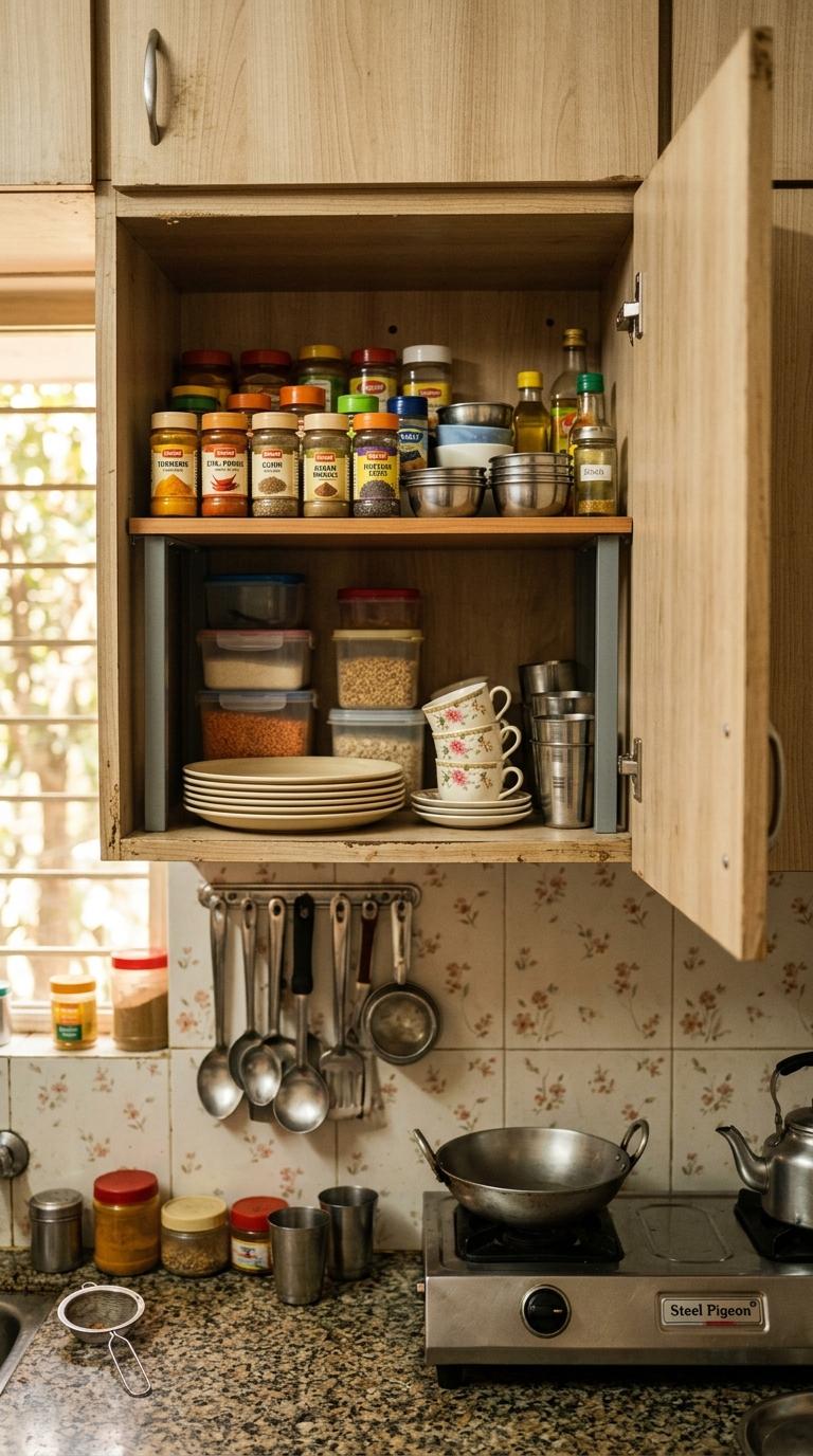 Shelf Risers Inside Every Cabinet
