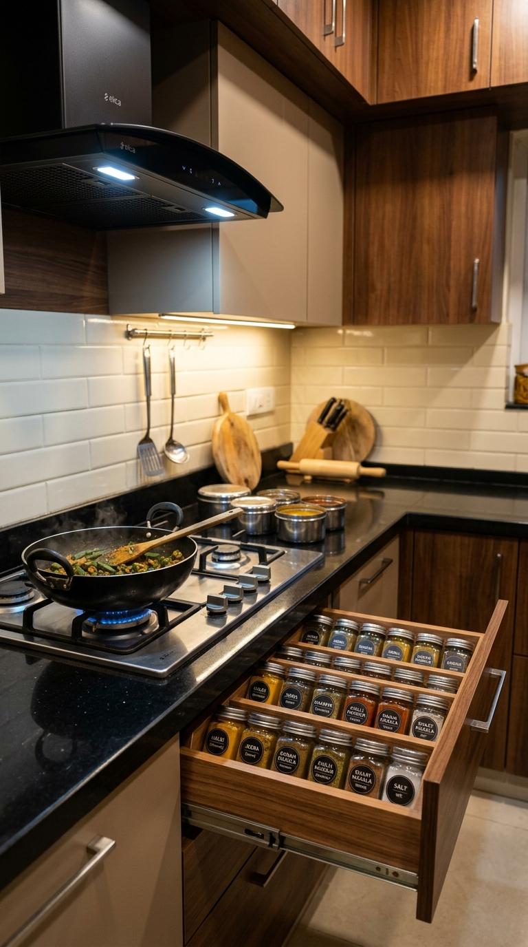 Spice Storage Immediately Adjacent to the Cooktop